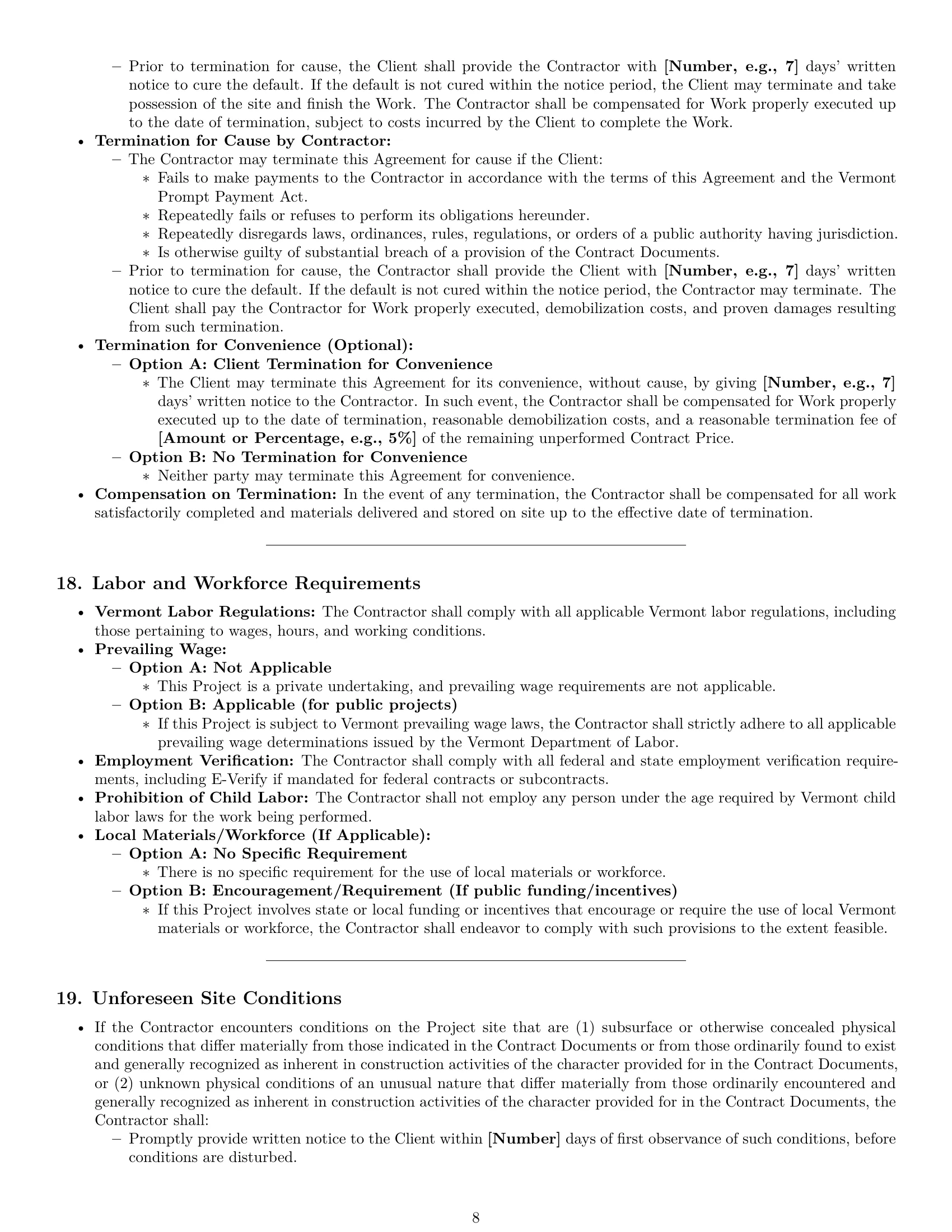 Preview page 8 of Pro Vermont construction service contract template