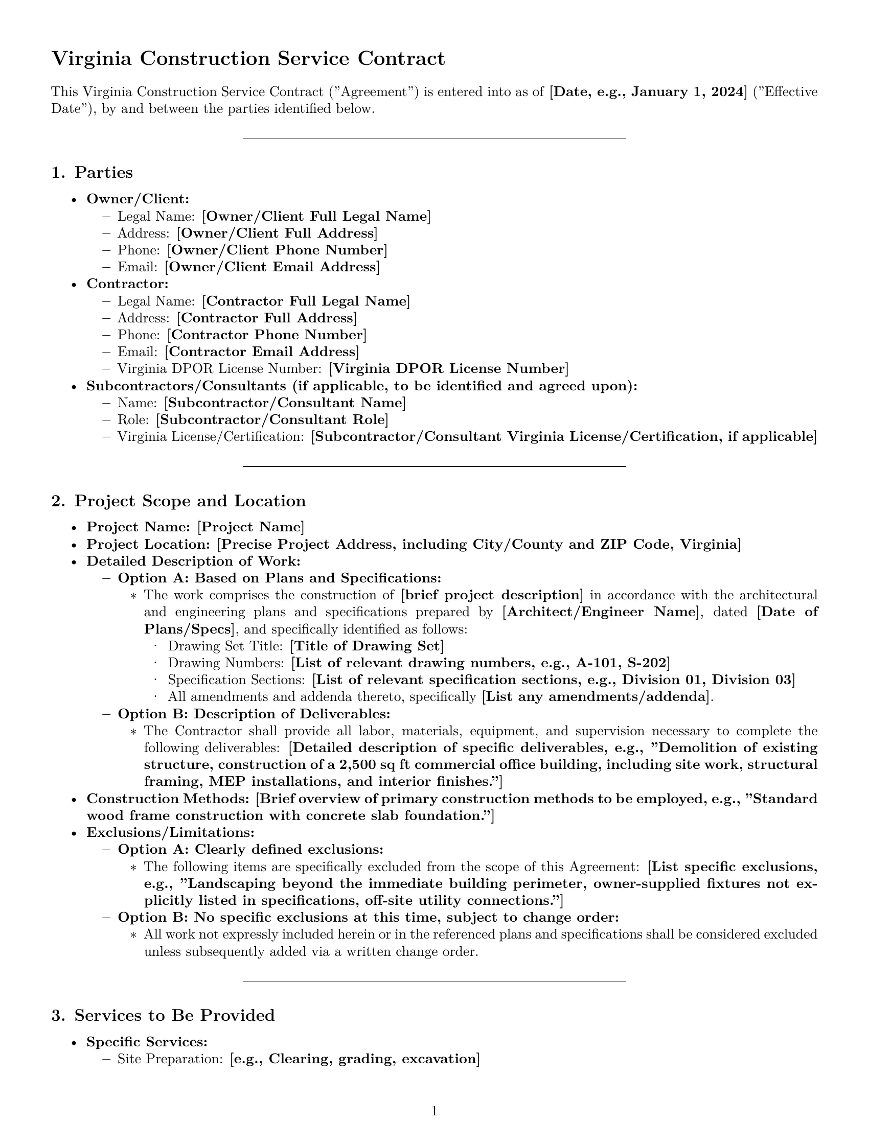 Preview page 1 of Pro Virginia construction service contract template