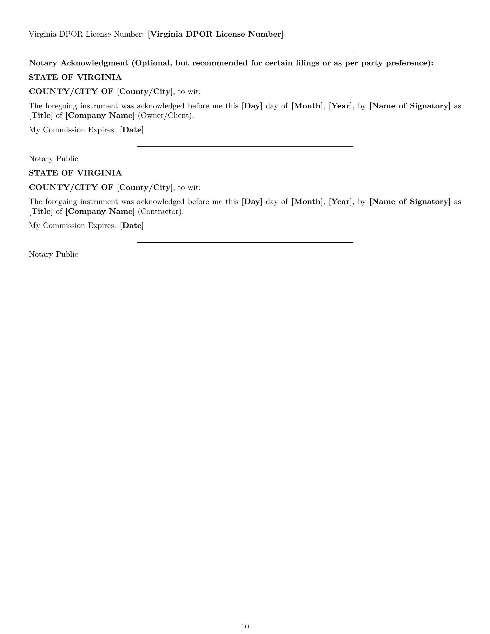 Preview page 10 of Pro Virginia construction service contract template