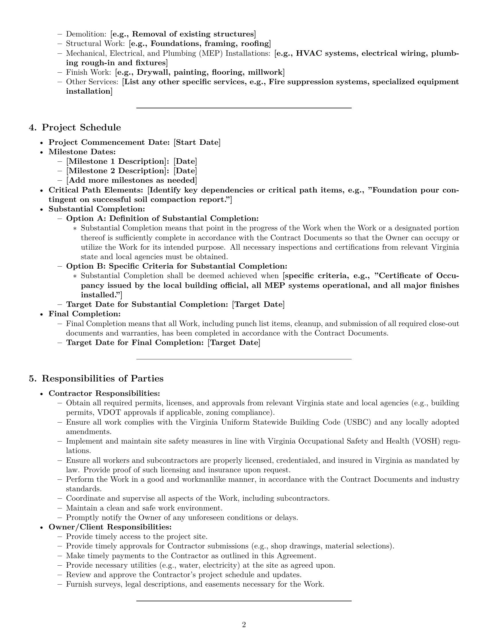 Preview page 2 of Pro Virginia construction service contract template