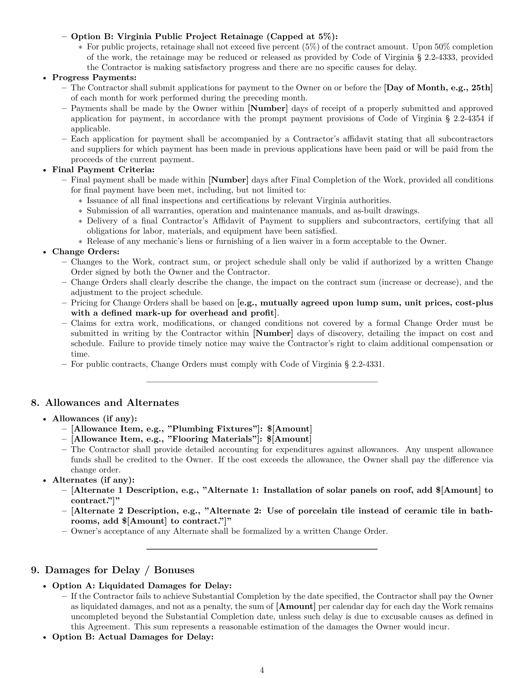 Preview page 4 of Pro Virginia construction service contract template