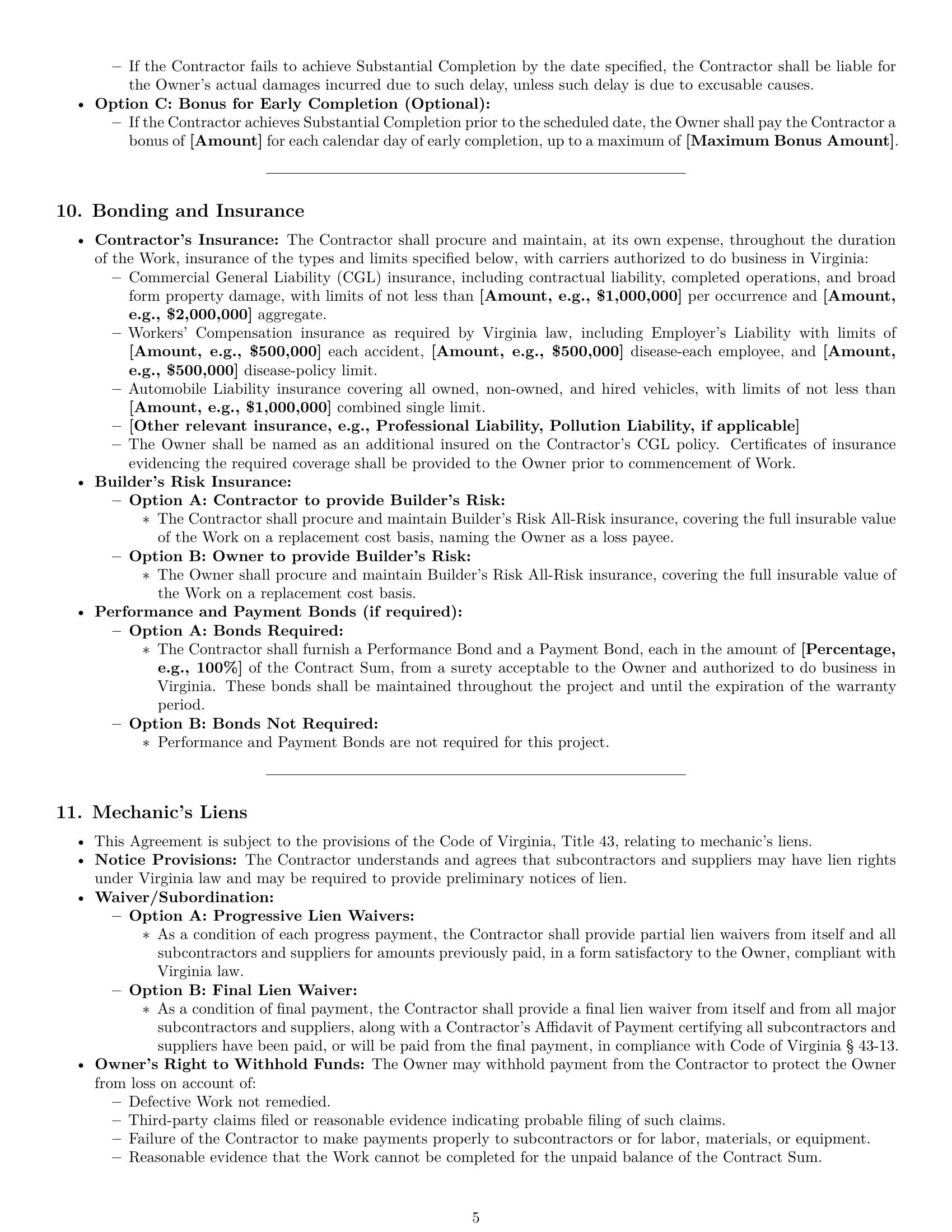 Preview page 5 of Pro Virginia construction service contract template