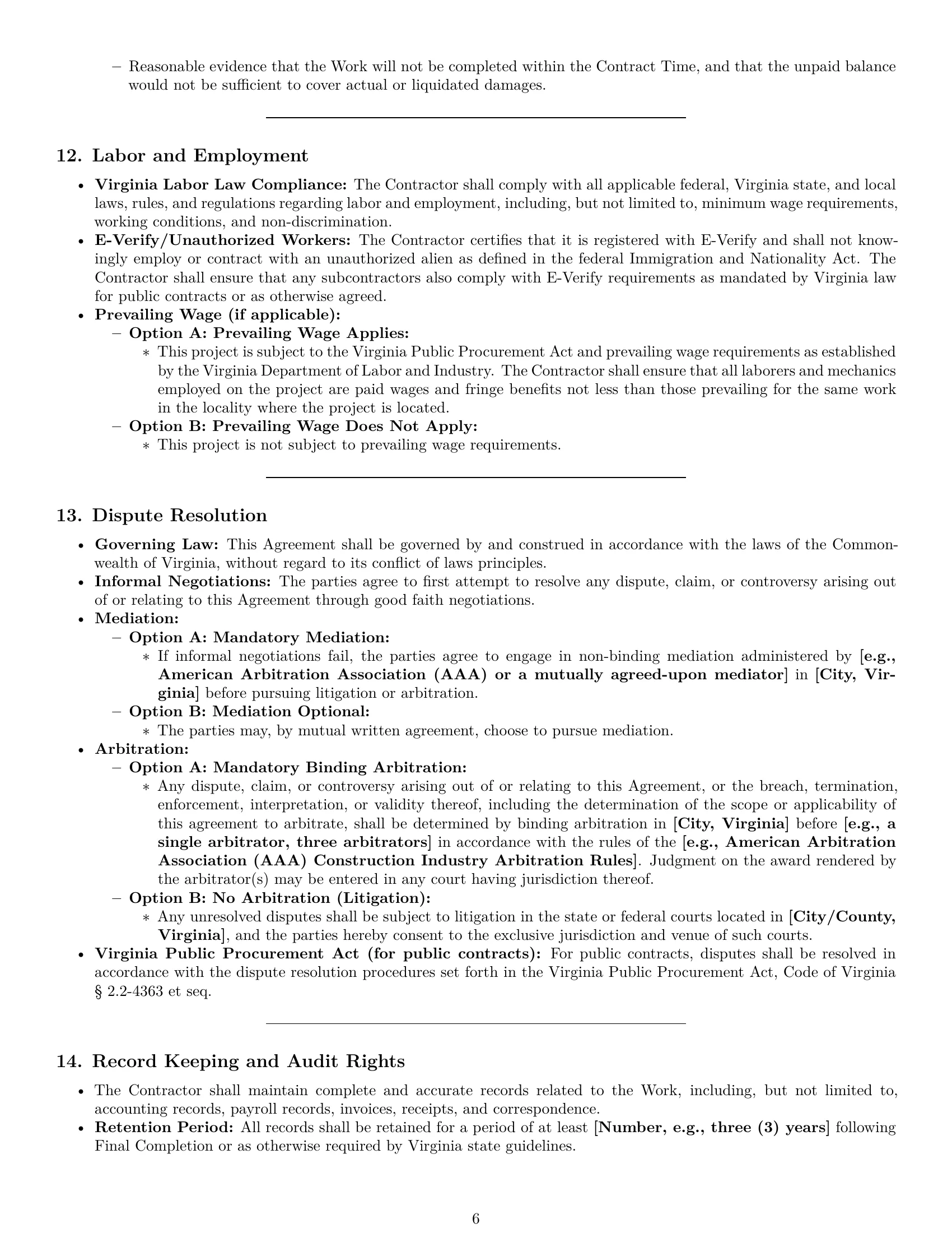 Preview page 6 of Pro Virginia construction service contract template