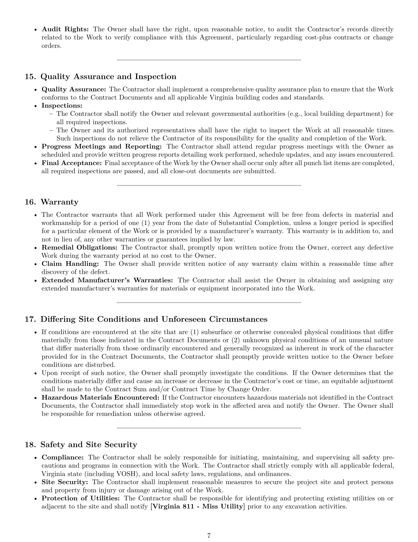 Preview page 7 of Pro Virginia construction service contract template