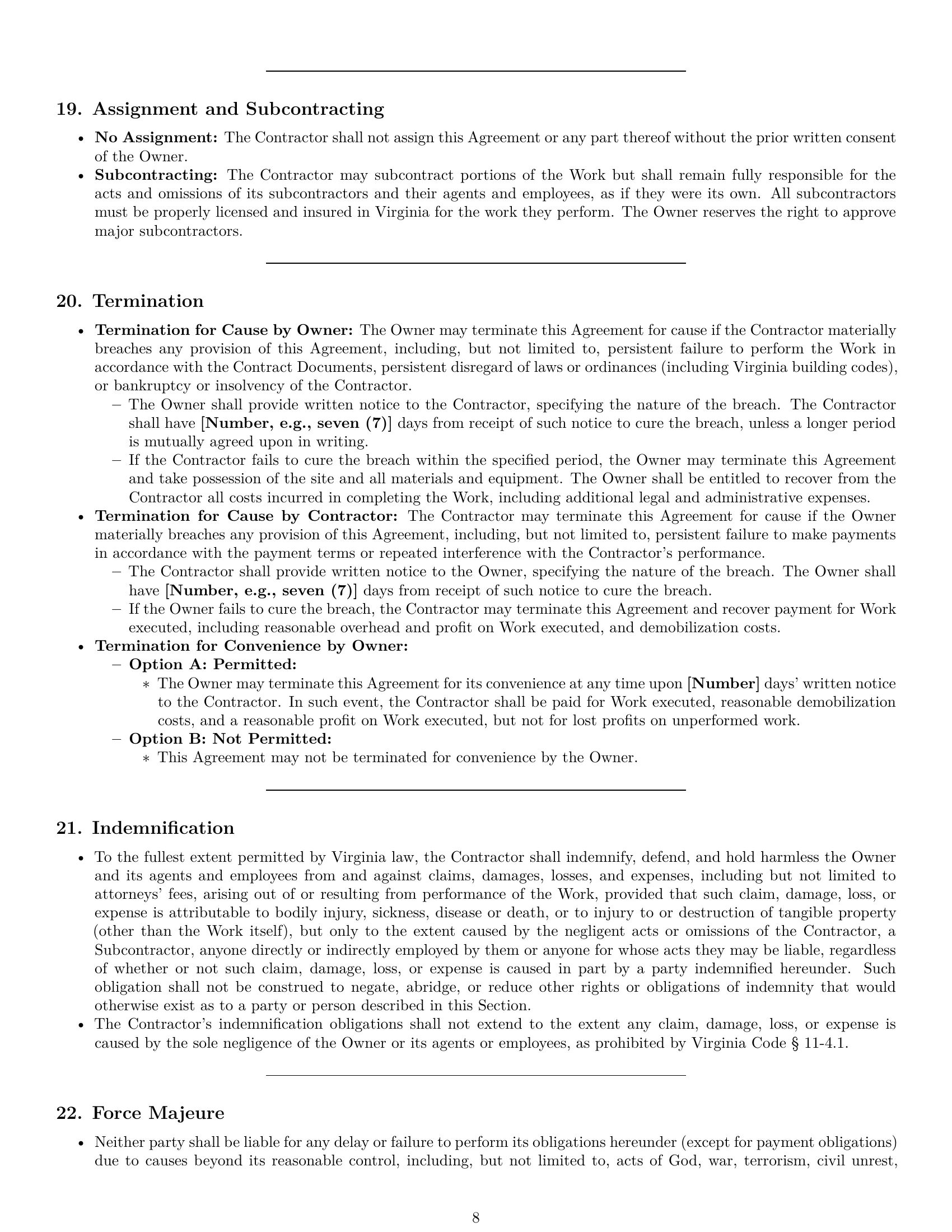Preview page 8 of Pro Virginia construction service contract template