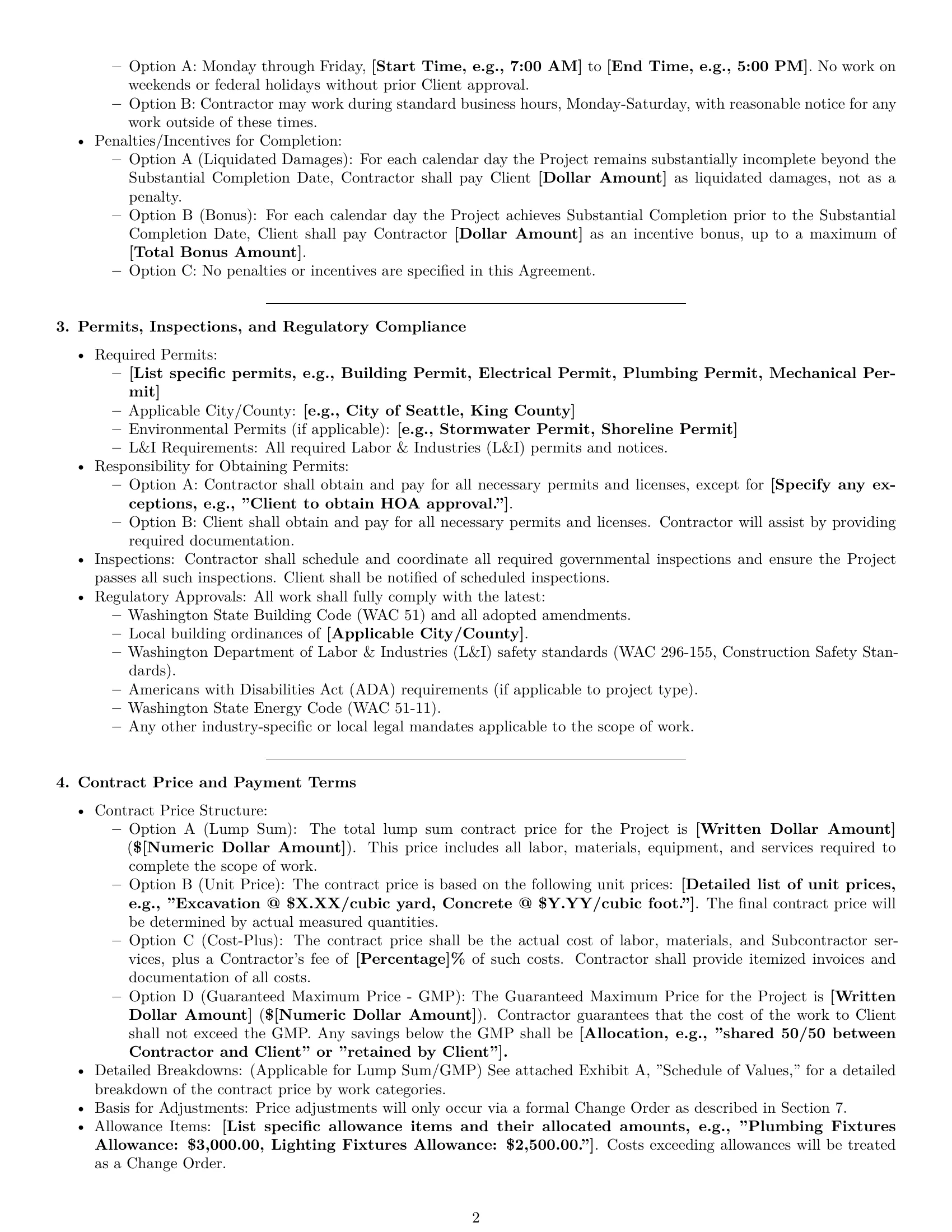 Preview page 2 of Pro Washington construction service contract template