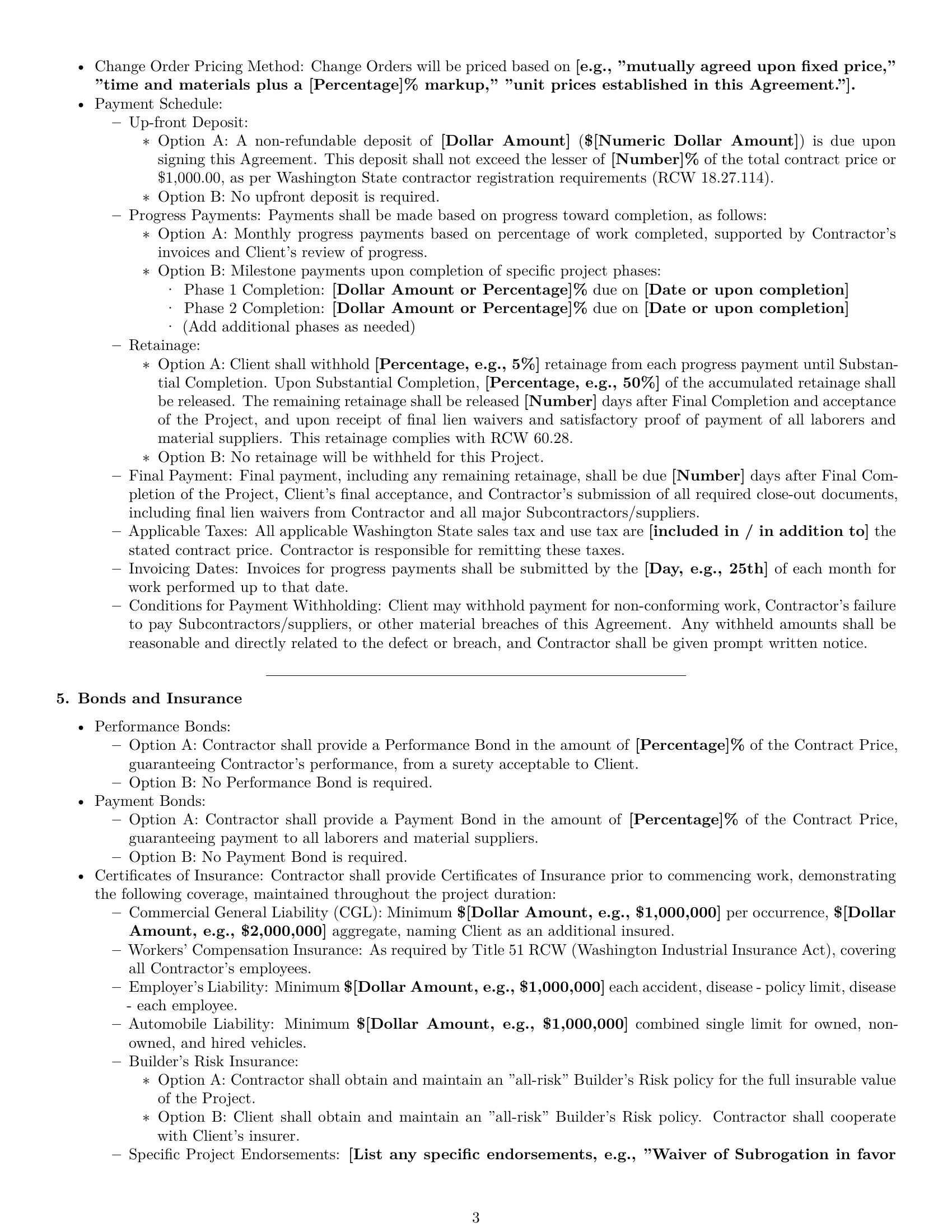 Preview page 3 of Pro Washington construction service contract template