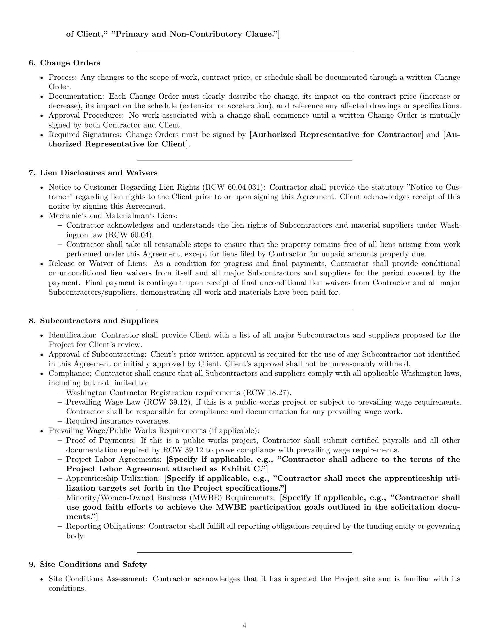 Preview page 4 of Pro Washington construction service contract template