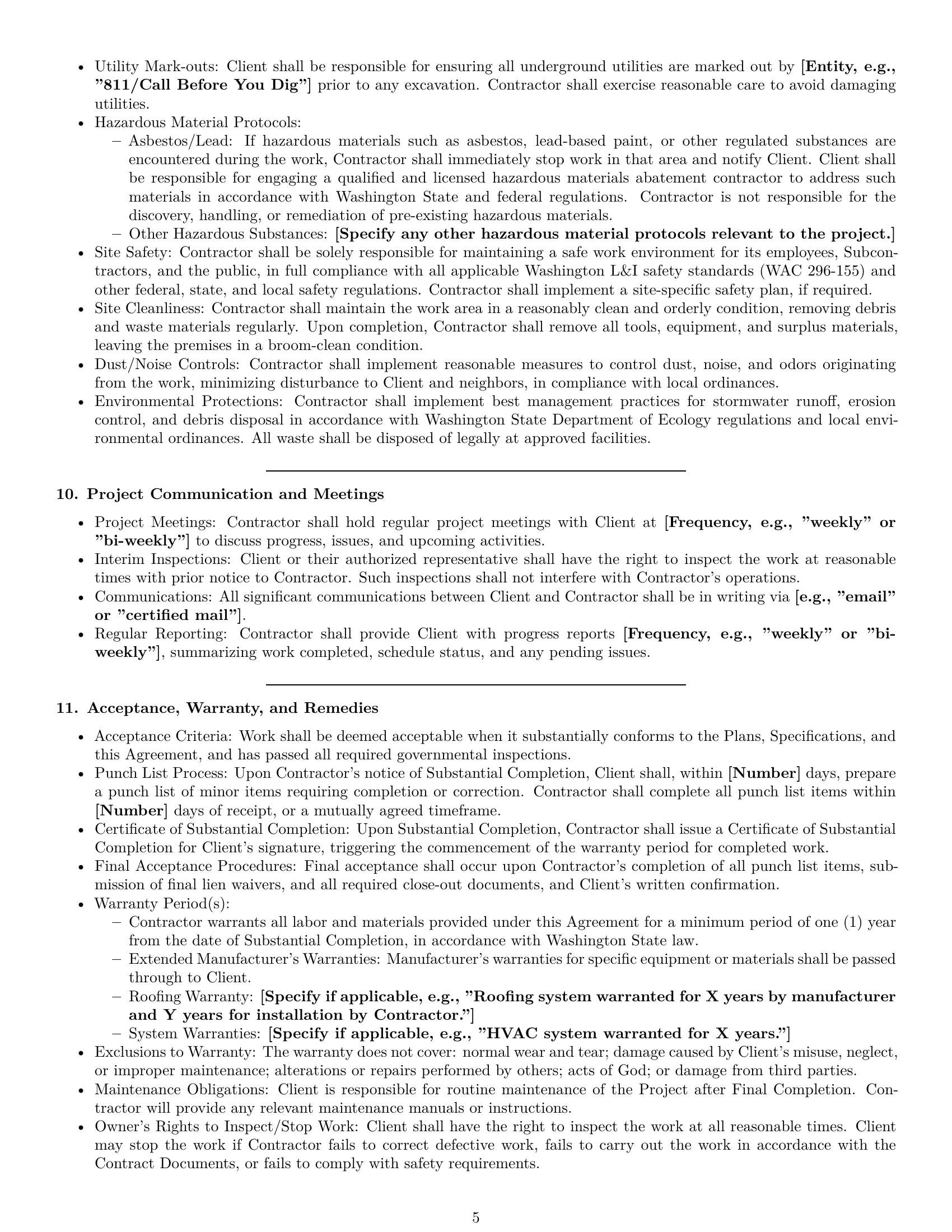 Preview page 5 of Pro Washington construction service contract template