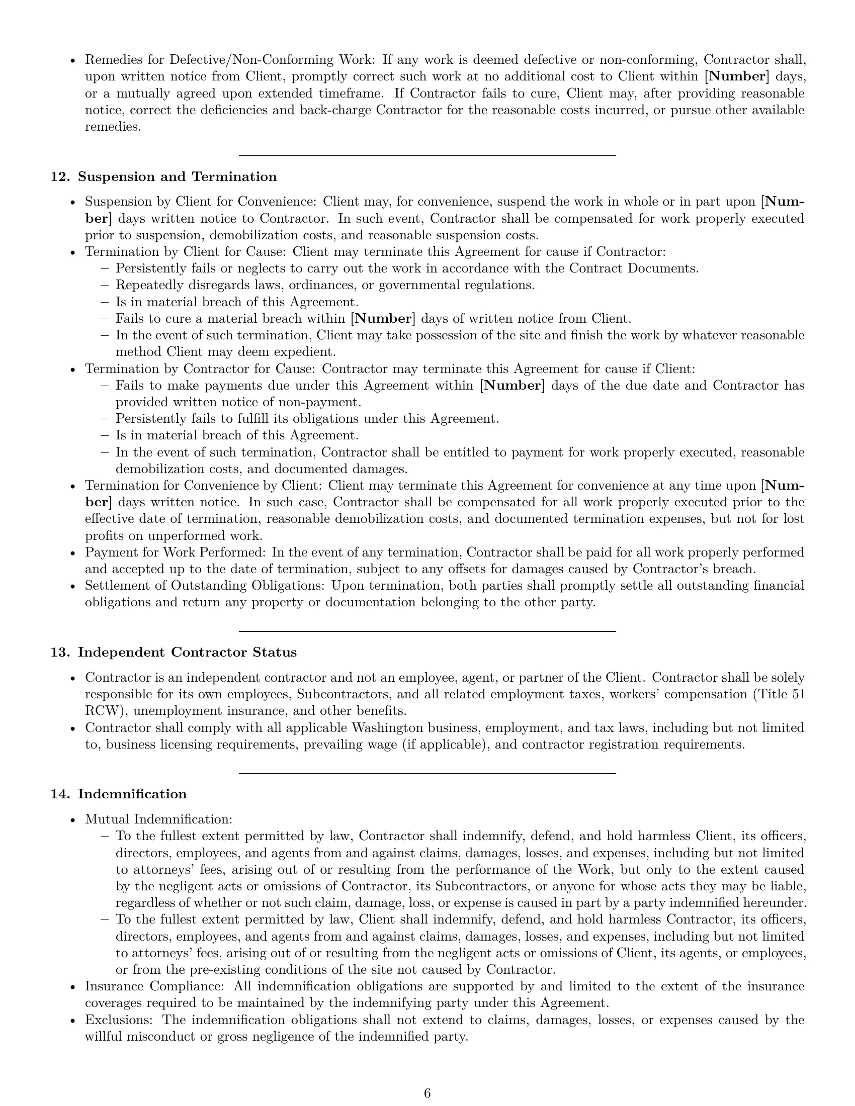 Preview page 6 of Pro Washington construction service contract template