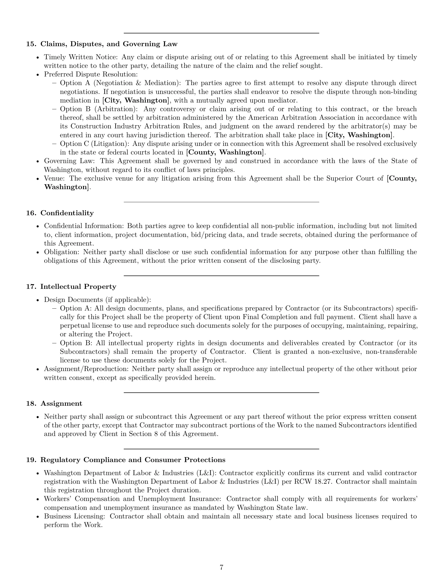 Preview page 7 of Pro Washington construction service contract template