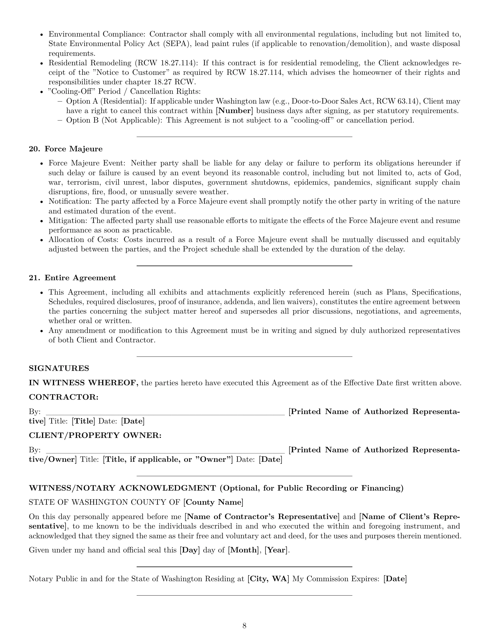 Preview page 8 of Pro Washington construction service contract template