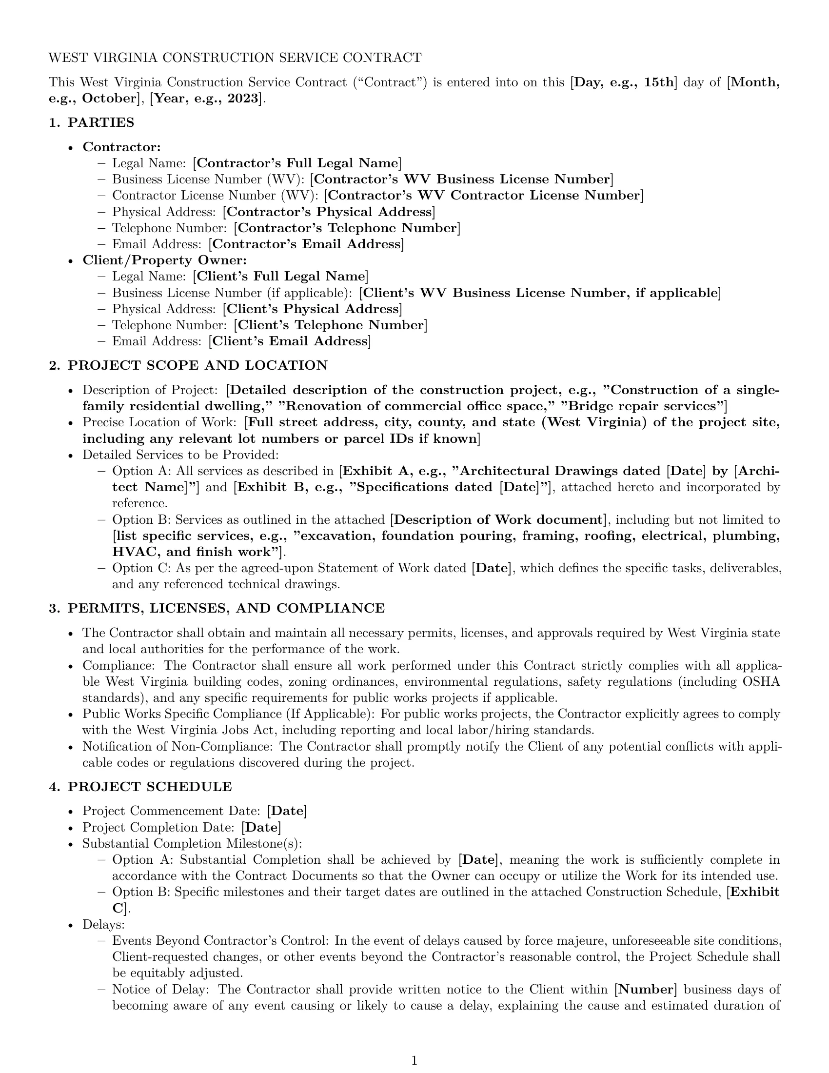 Preview page 1 of Pro West Virginia construction service contract template