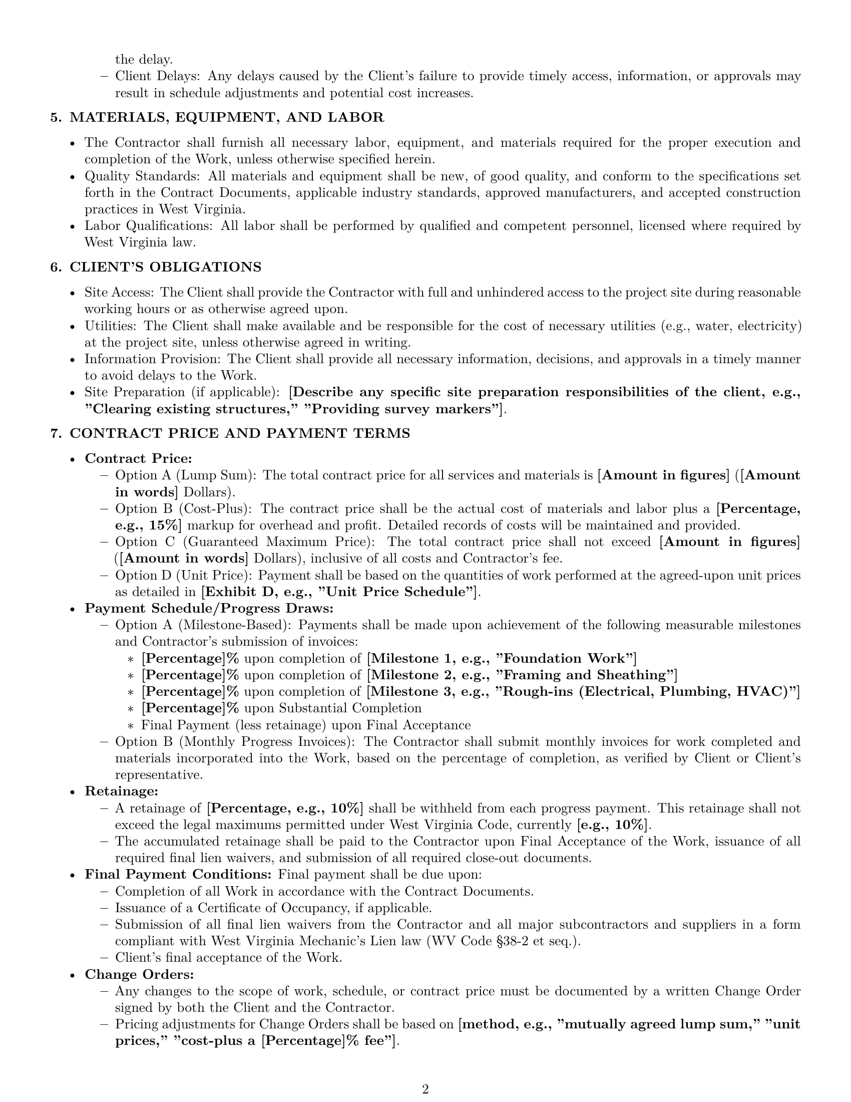 Preview page 2 of Pro West Virginia construction service contract template