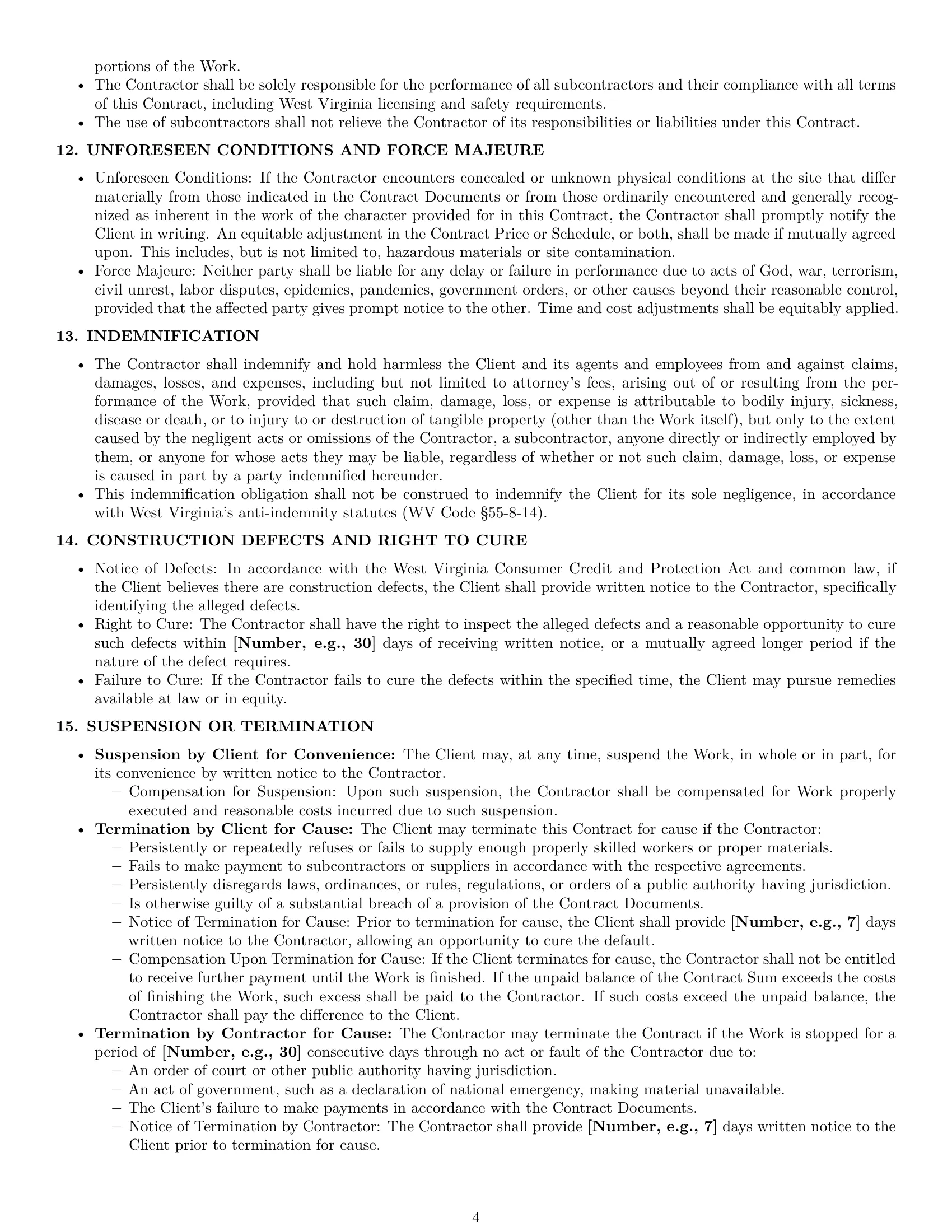 Preview page 4 of Pro West Virginia construction service contract template