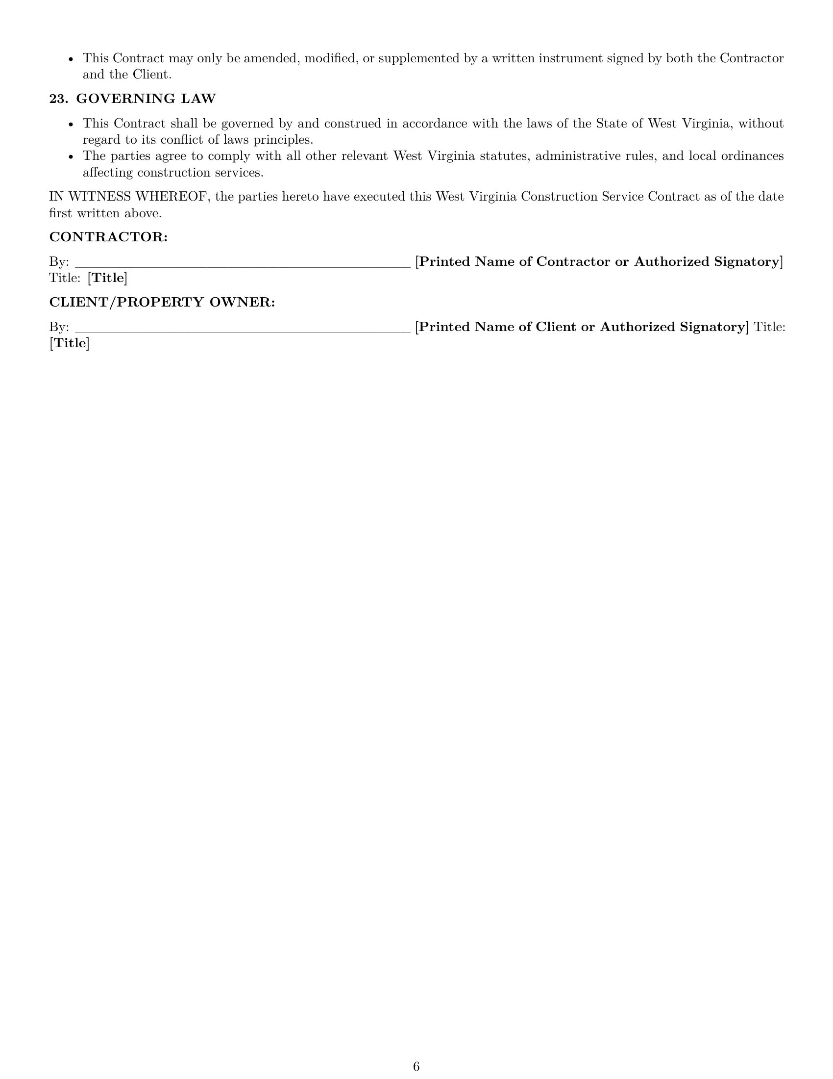 Preview page 6 of Pro West Virginia construction service contract template