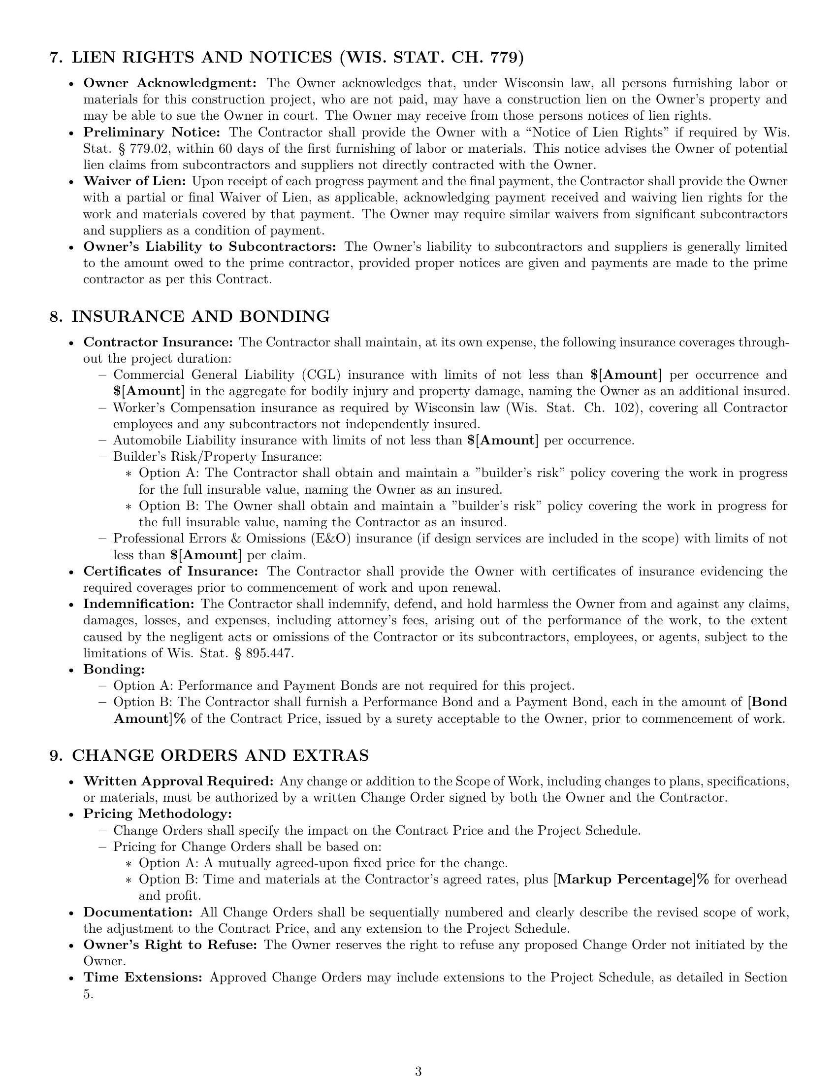 Preview page 3 of Pro Wisconsin construction service contract template