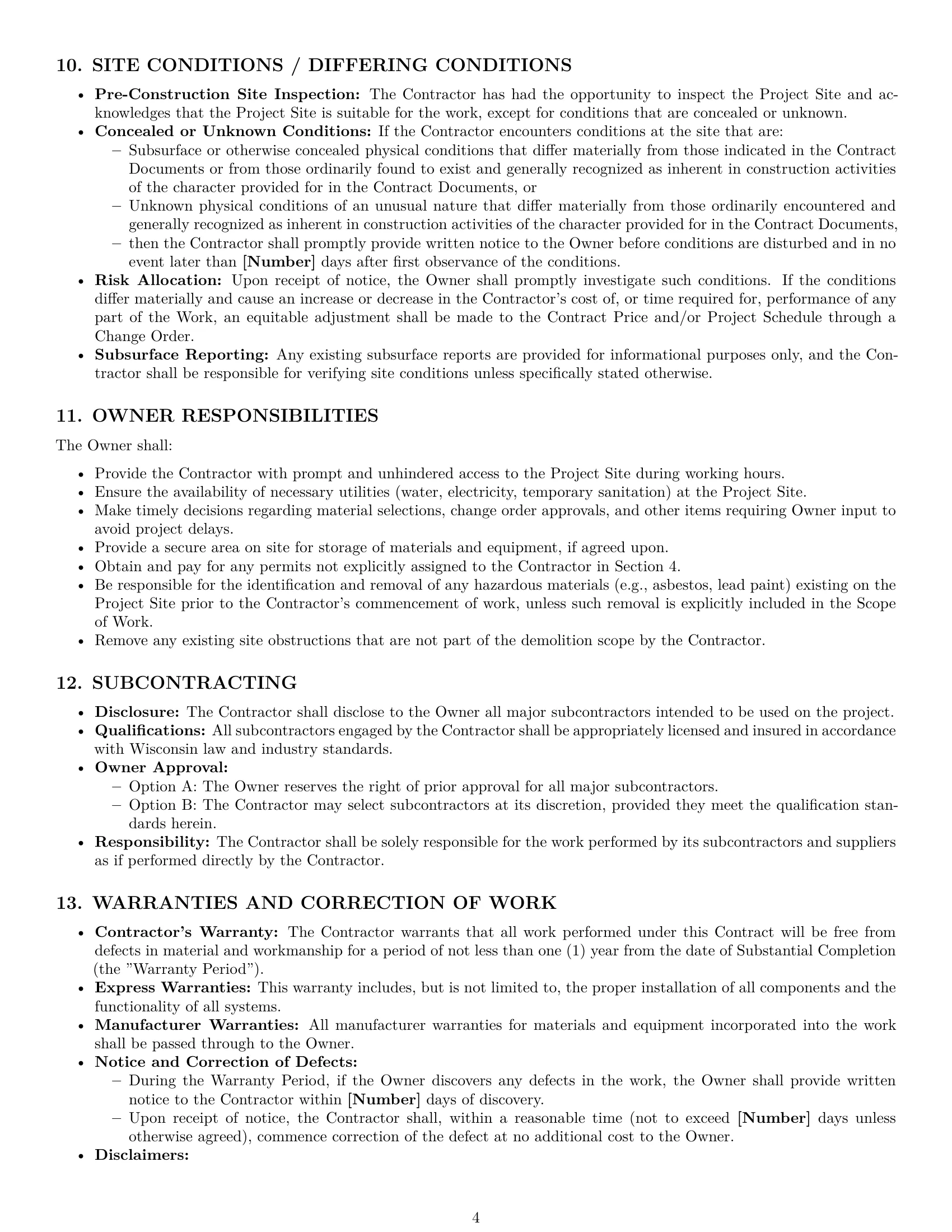Preview page 4 of Pro Wisconsin construction service contract template