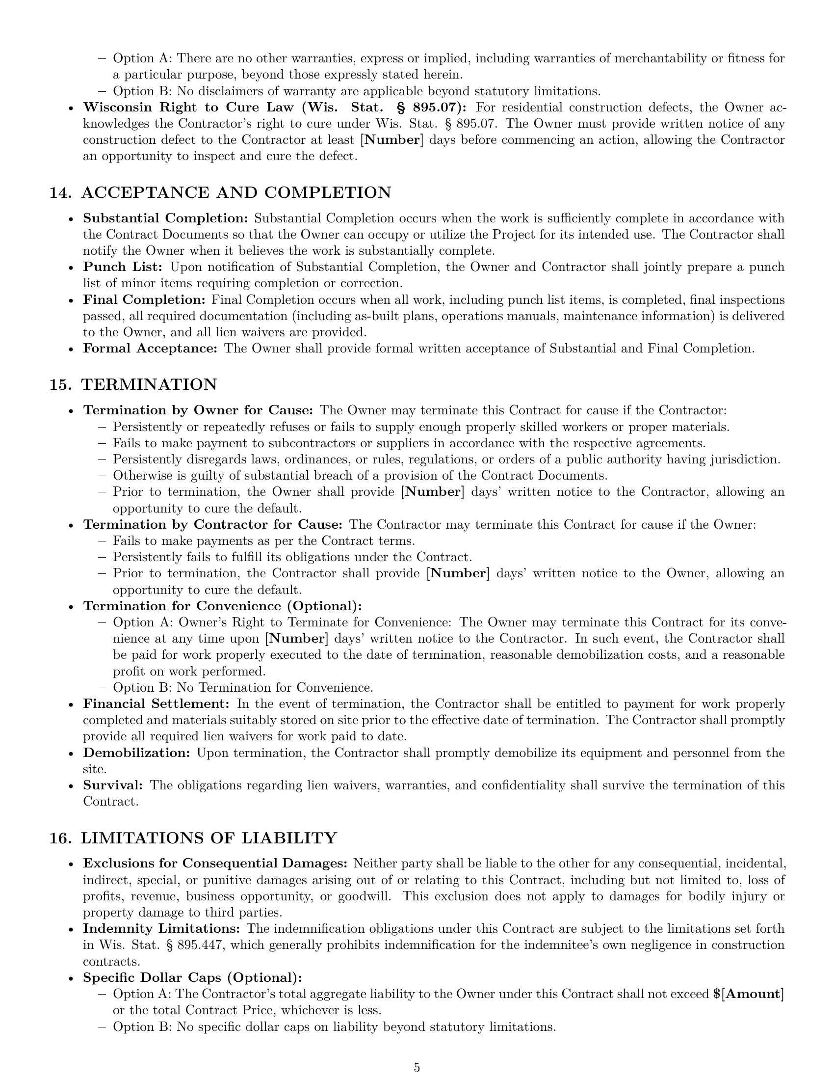 Preview page 5 of Pro Wisconsin construction service contract template