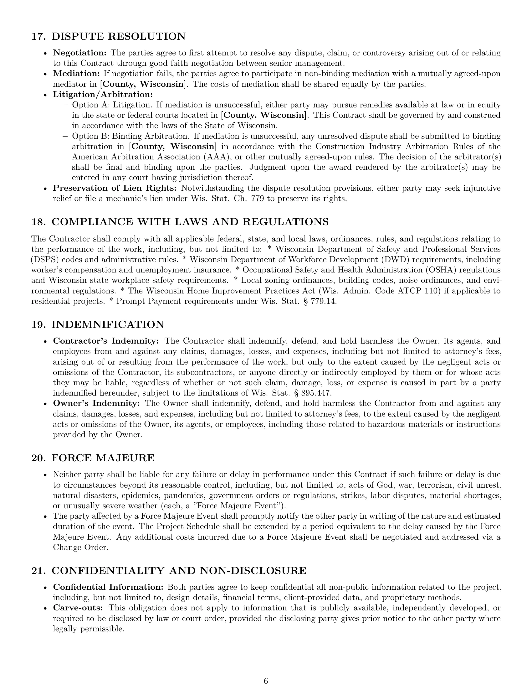 Preview page 6 of Pro Wisconsin construction service contract template