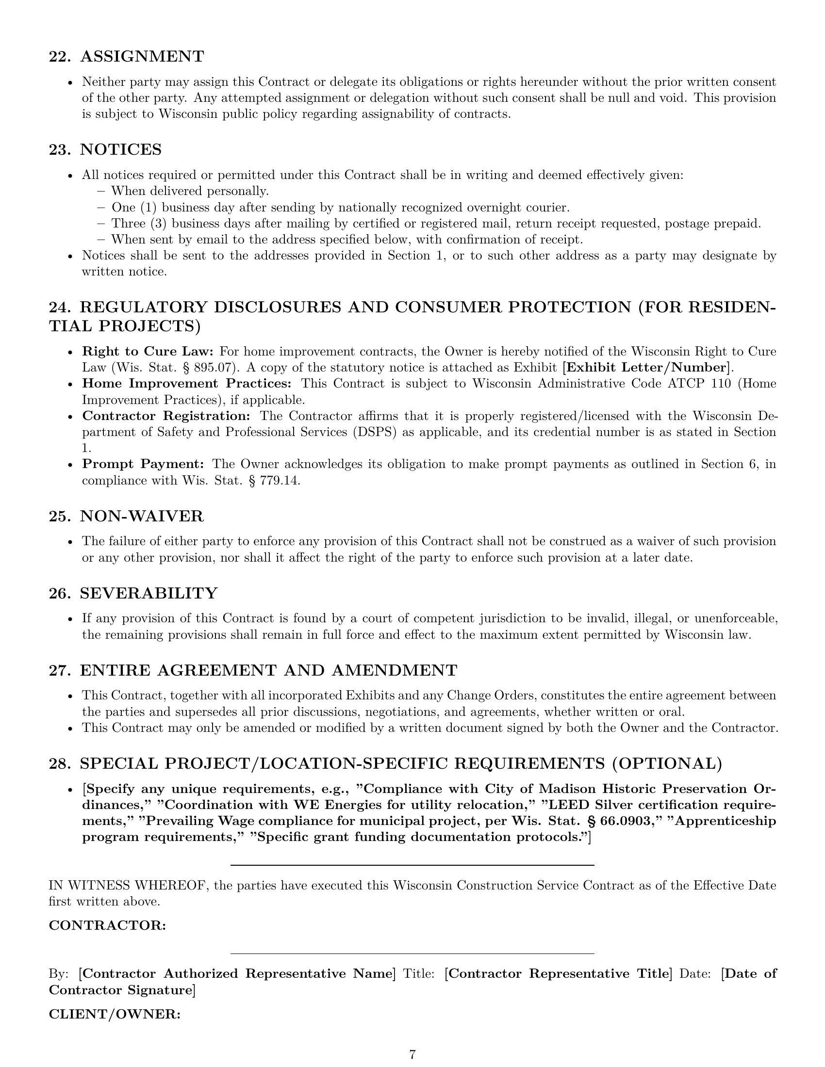 Preview page 7 of Pro Wisconsin construction service contract template