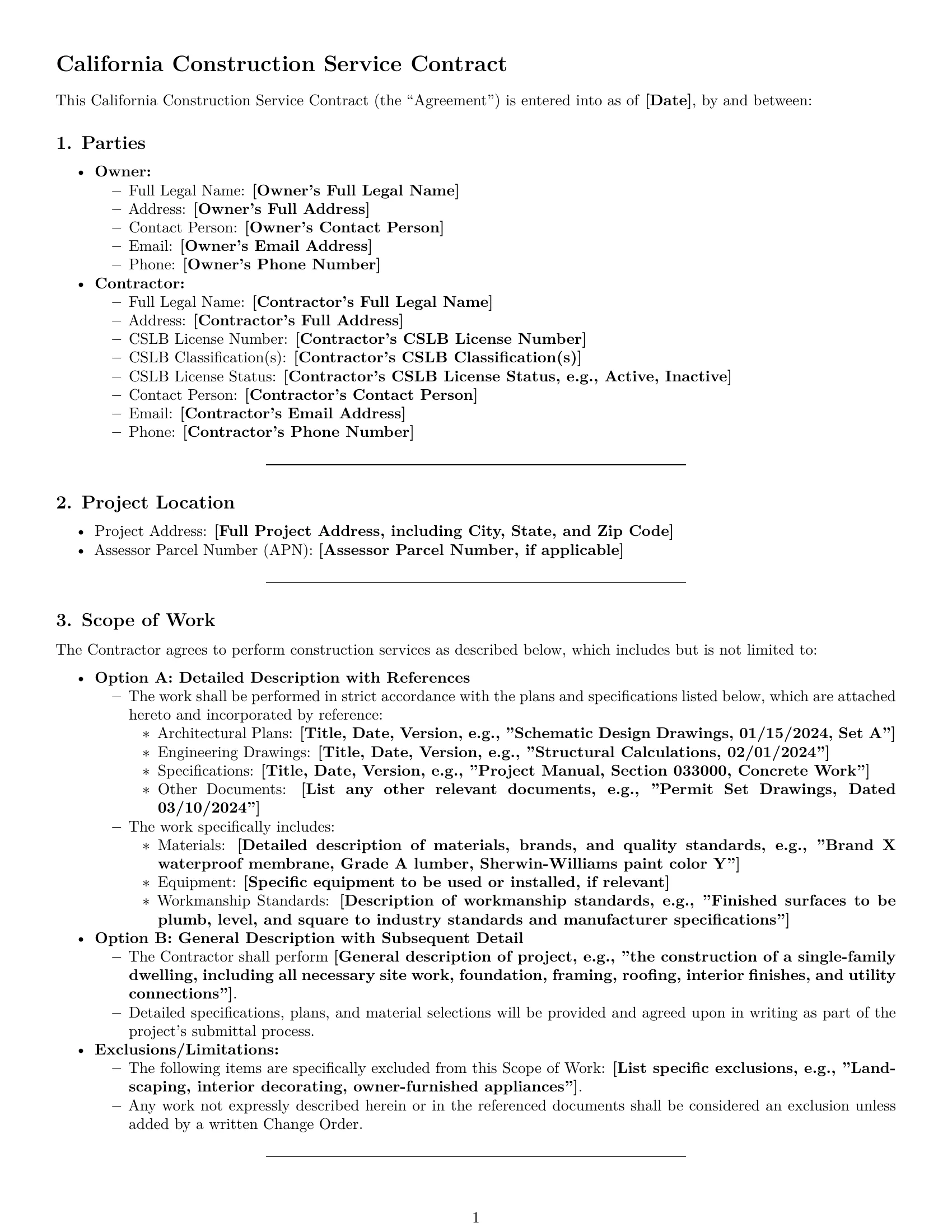 Preview page 1 of Pro California construction service contract template