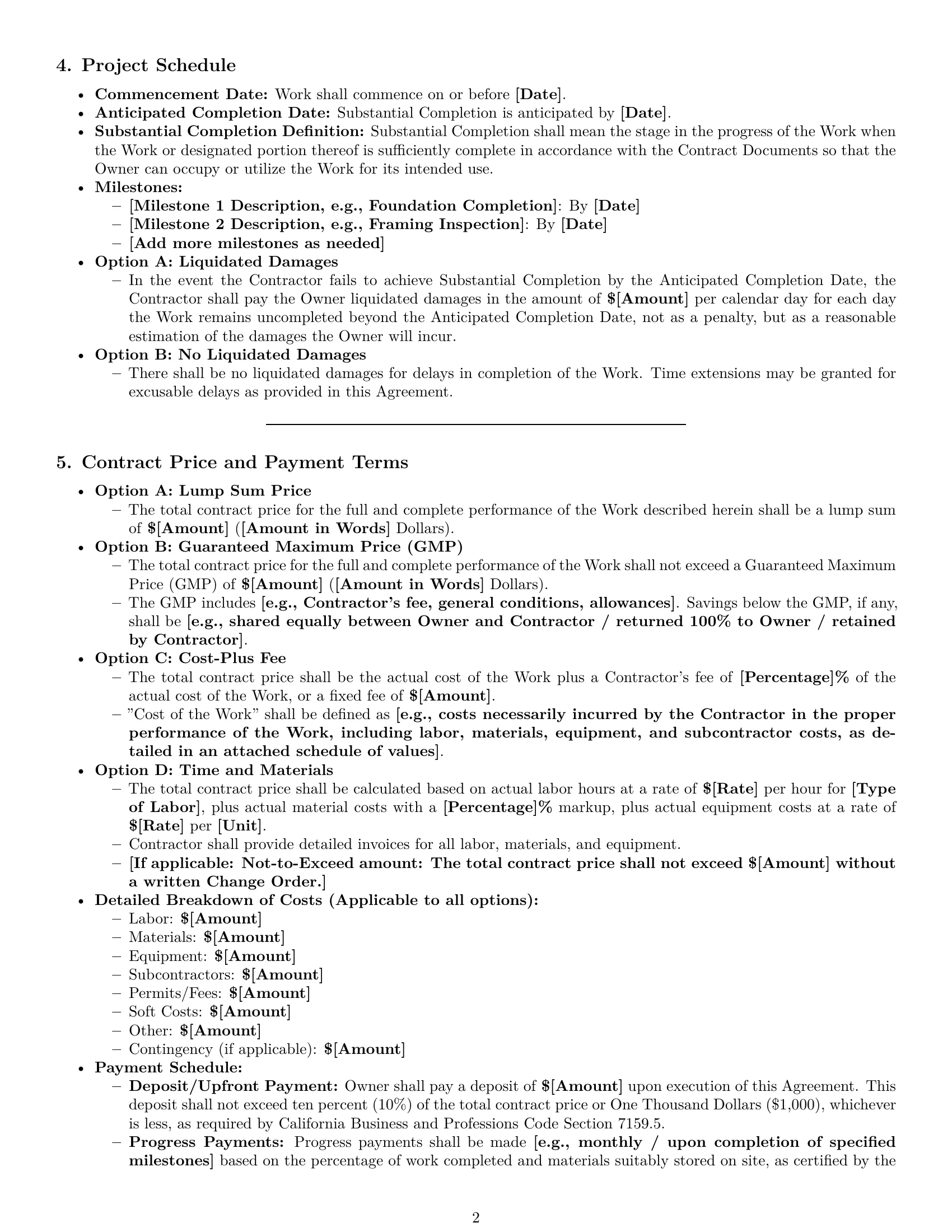 Preview page 2 of Pro California construction service contract template