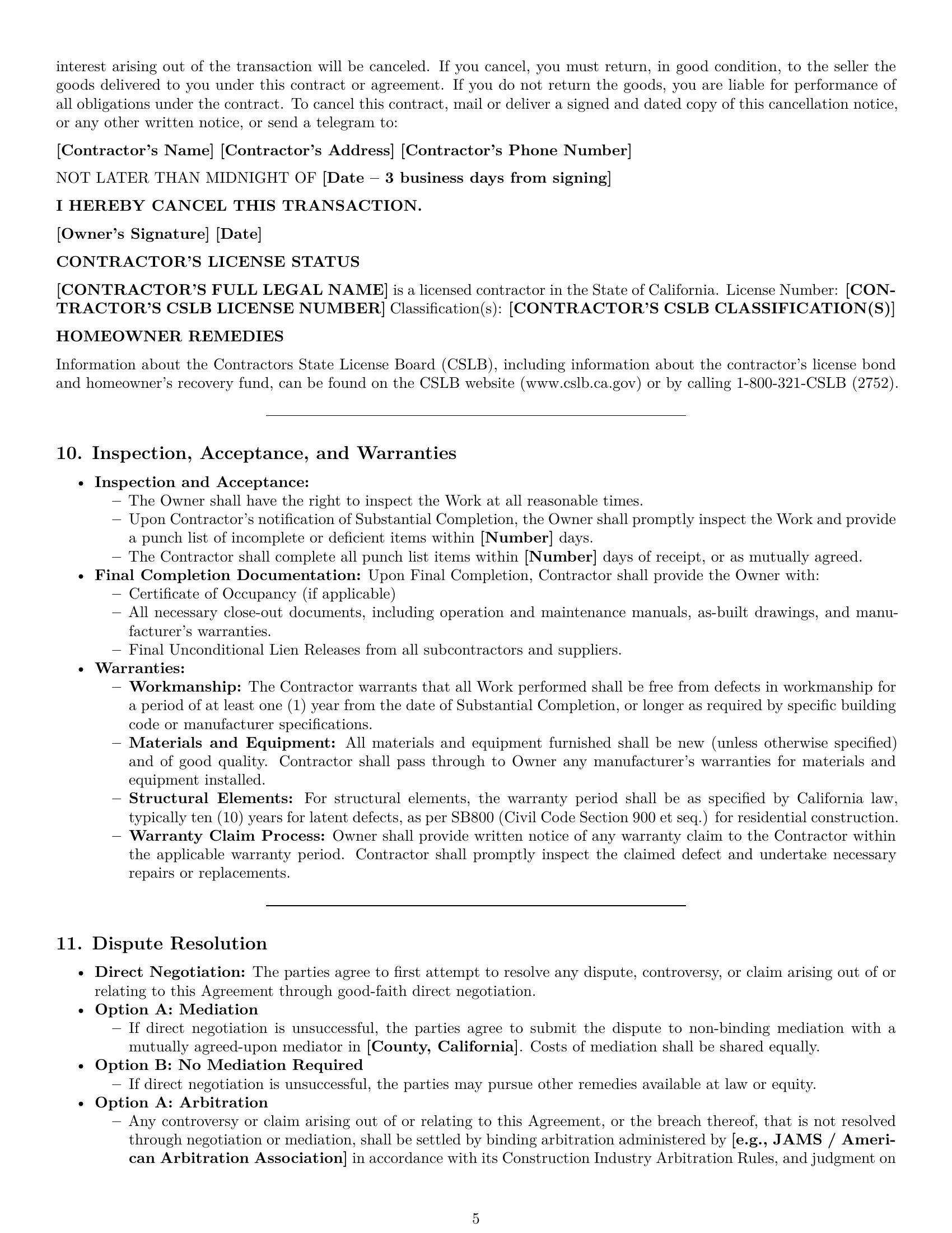 Preview page 5 of Pro California construction service contract template