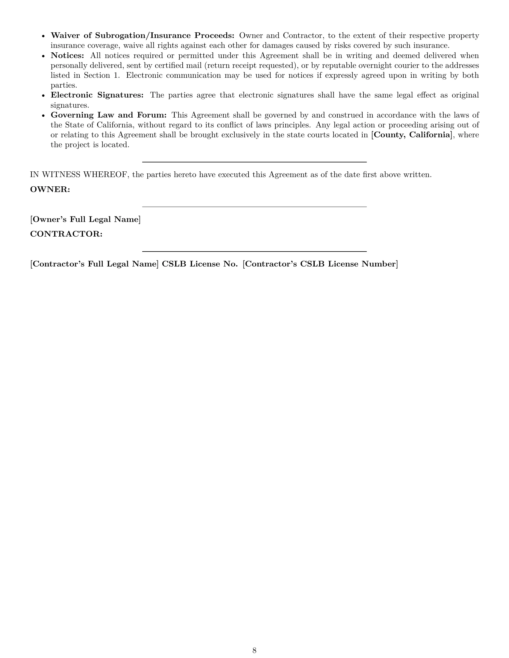 Preview page 8 of Pro California construction service contract template