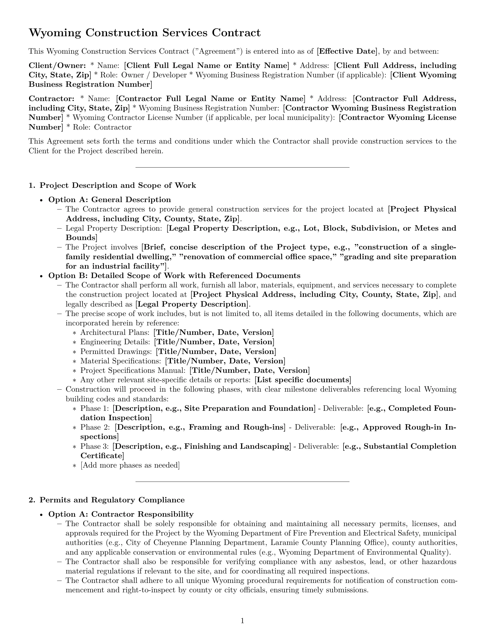 Preview page 1 of Pro Wyoming construction service contract template