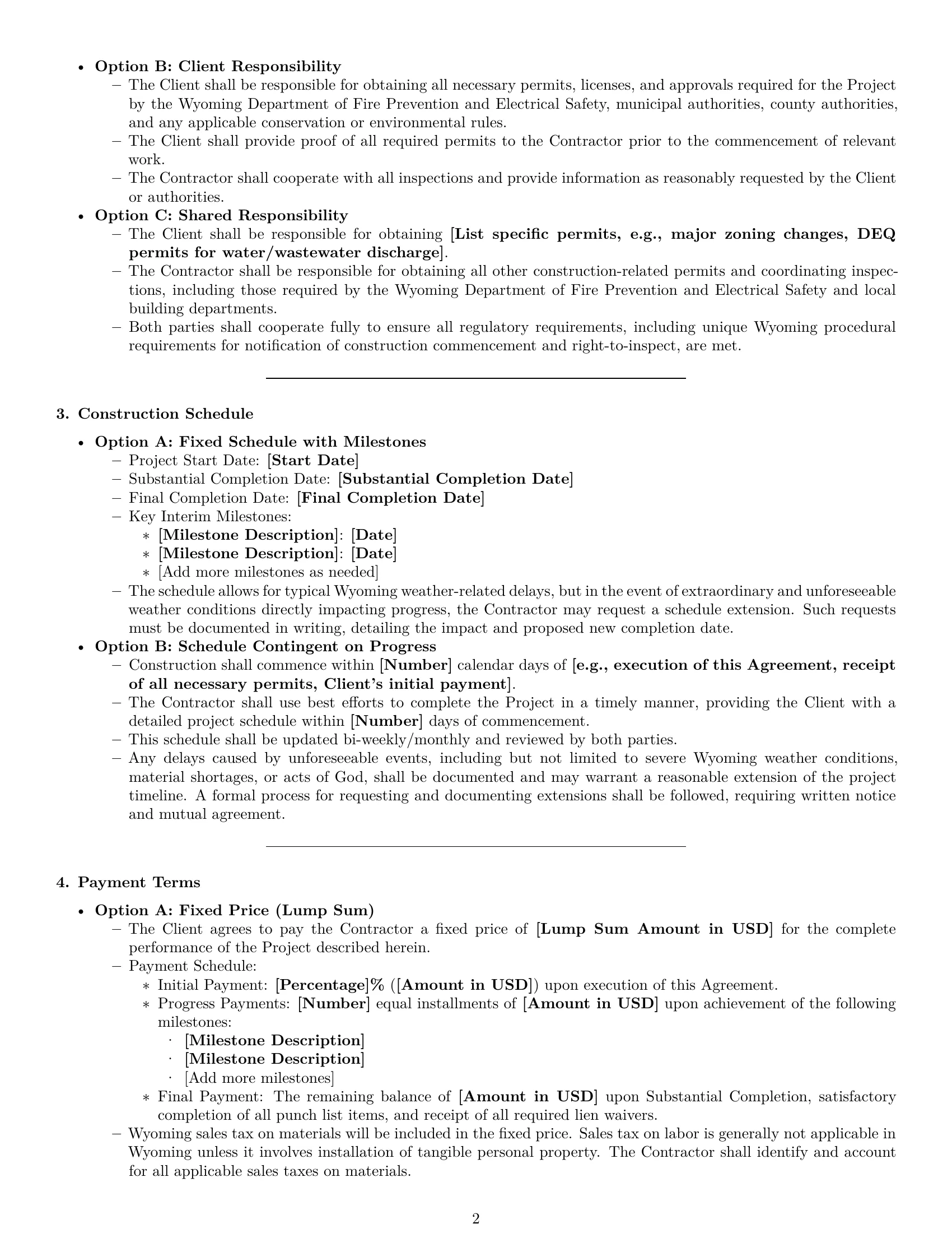 Preview page 2 of Pro Wyoming construction service contract template