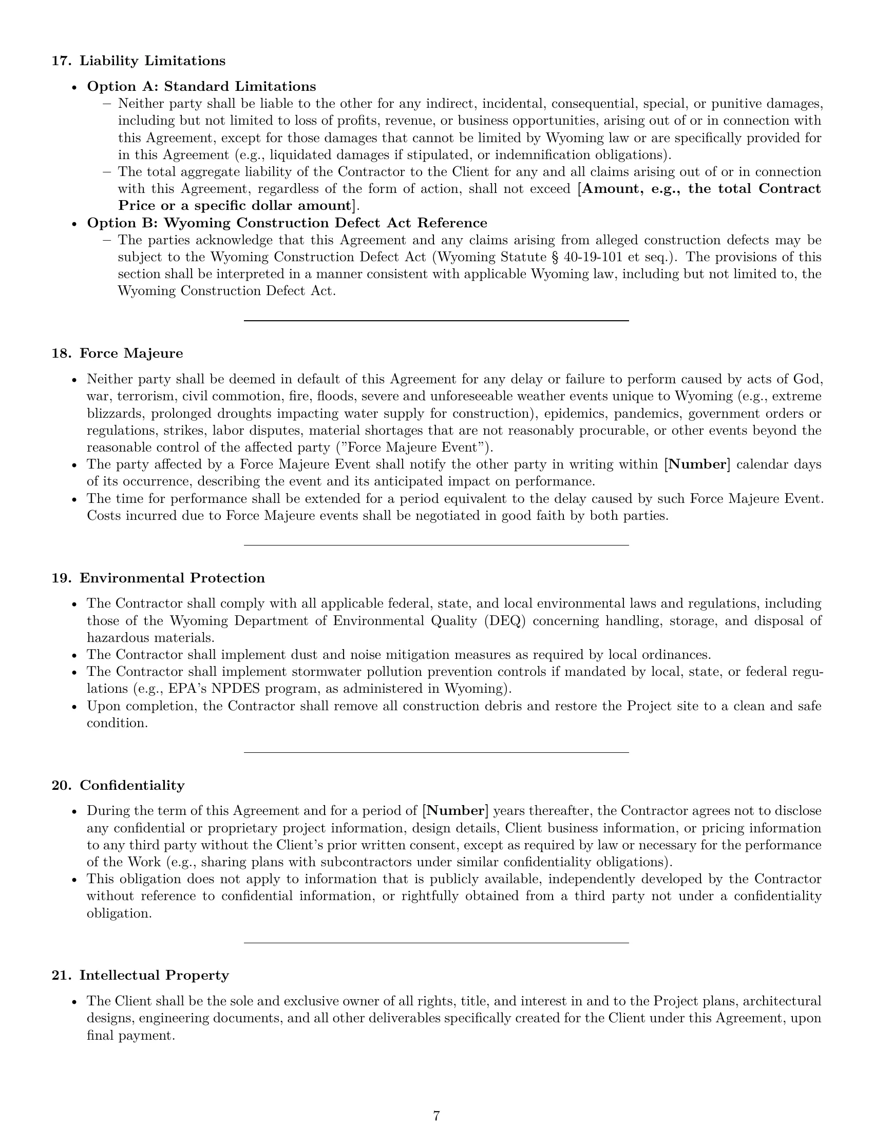 Preview page 7 of Pro Wyoming construction service contract template