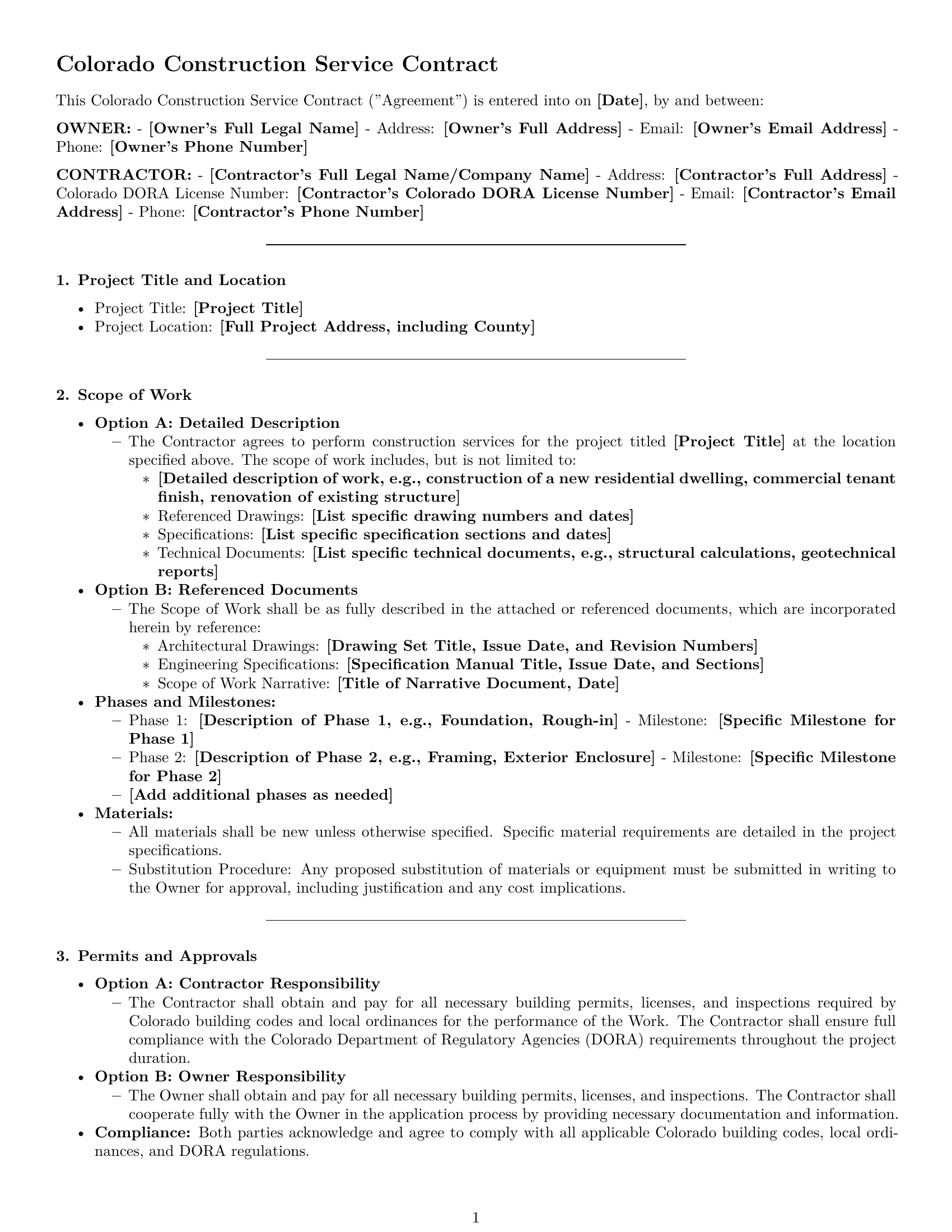 Preview page 1 of Pro Colorado construction service contract template