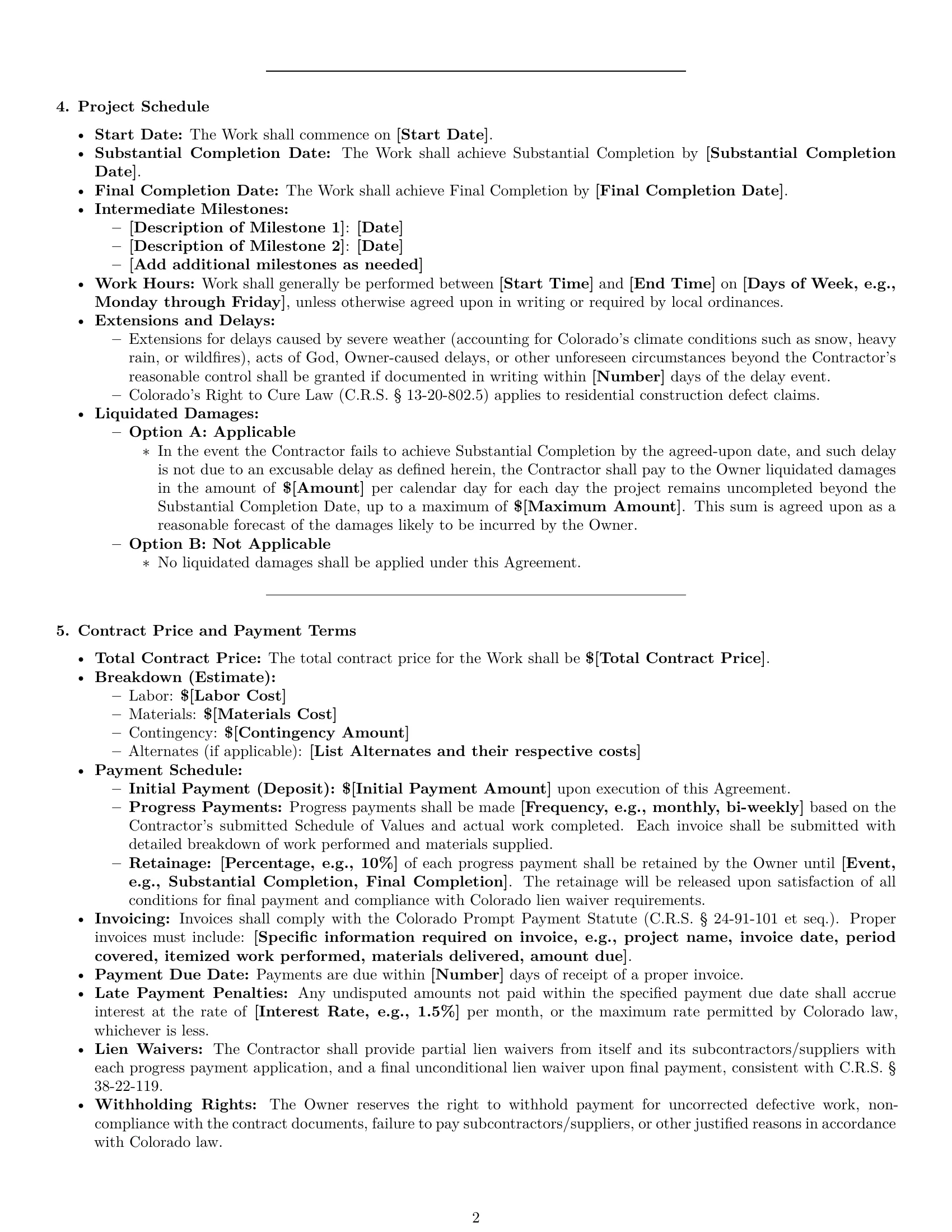 Preview page 2 of Pro Colorado construction service contract template