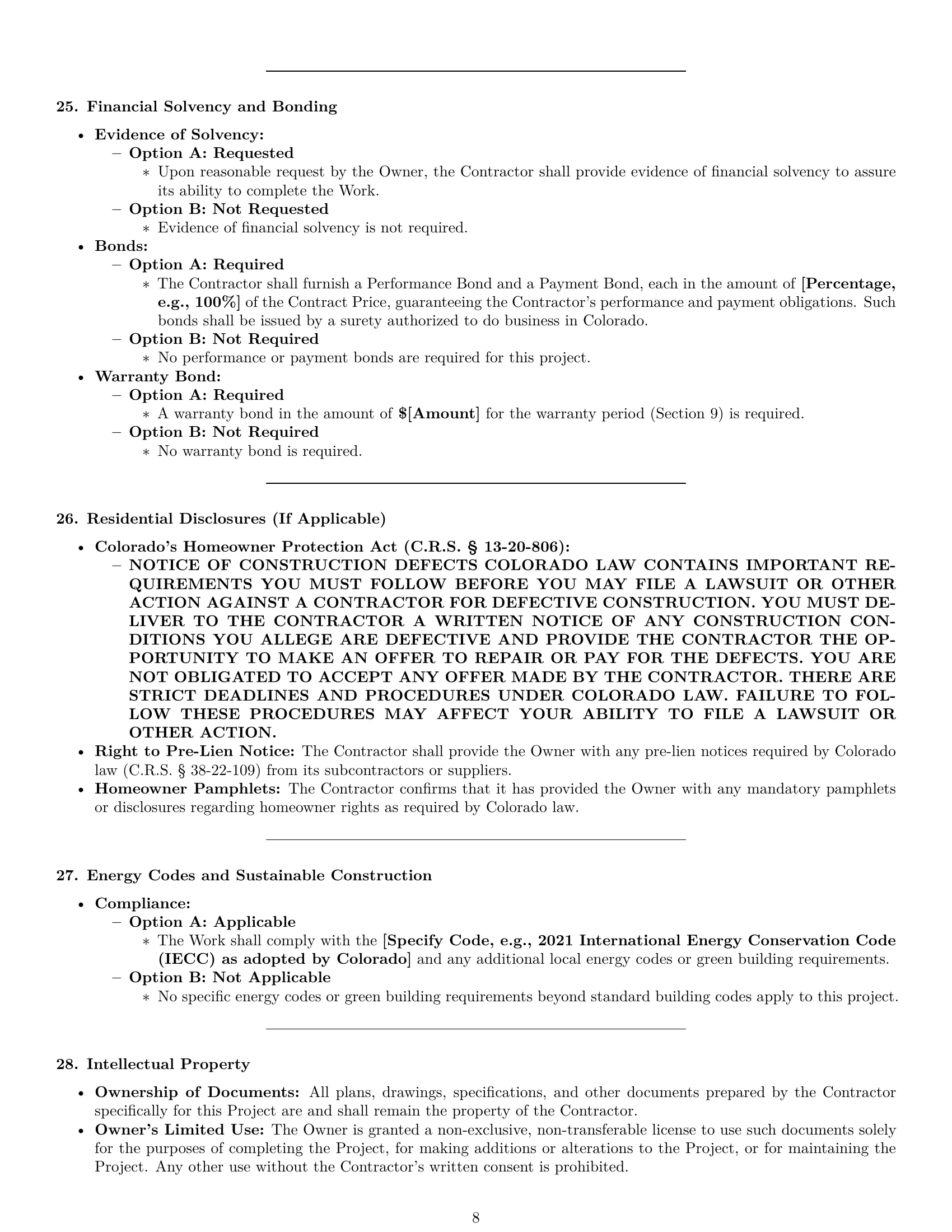 Preview page 8 of Pro Colorado construction service contract template