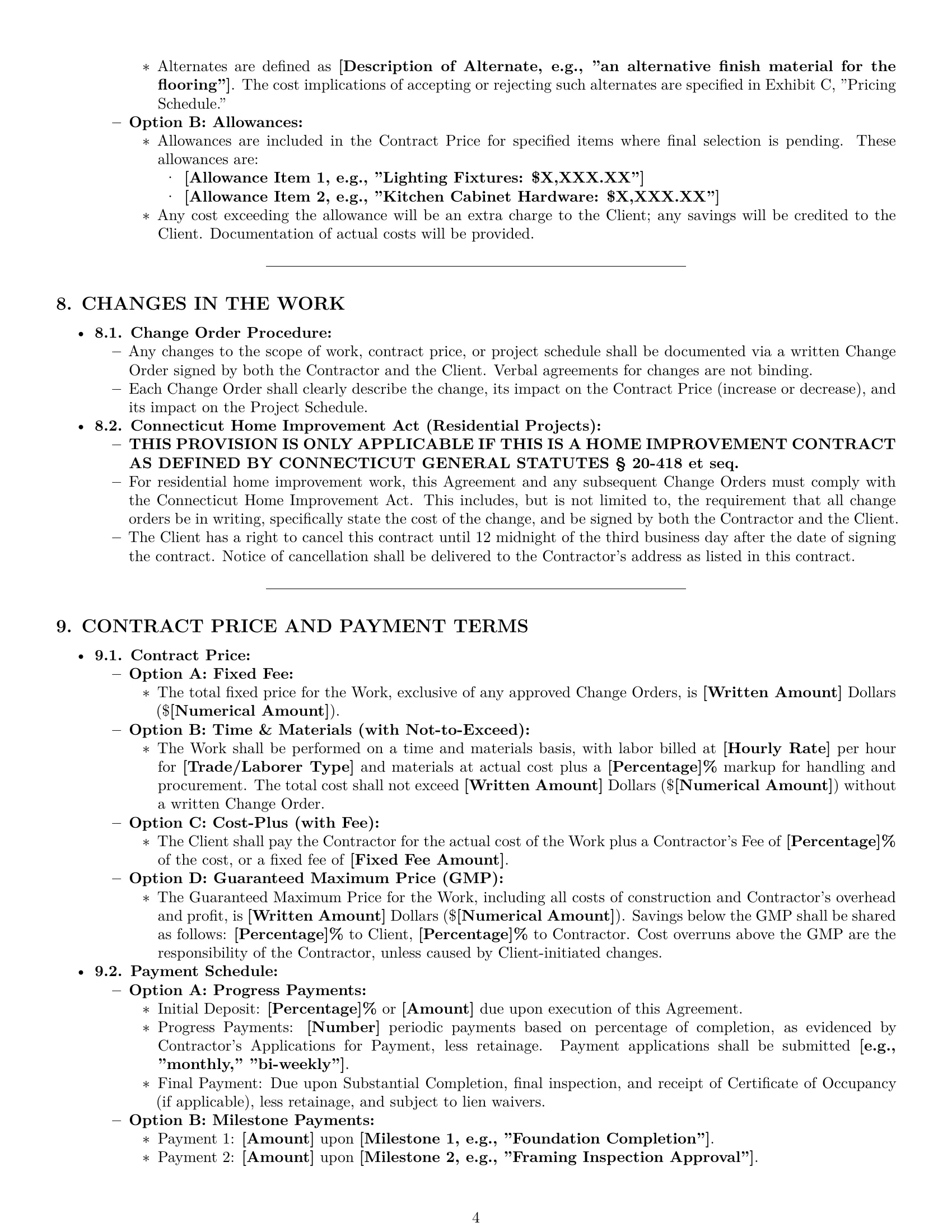 Preview page 4 of Pro Connecticut construction service contract template