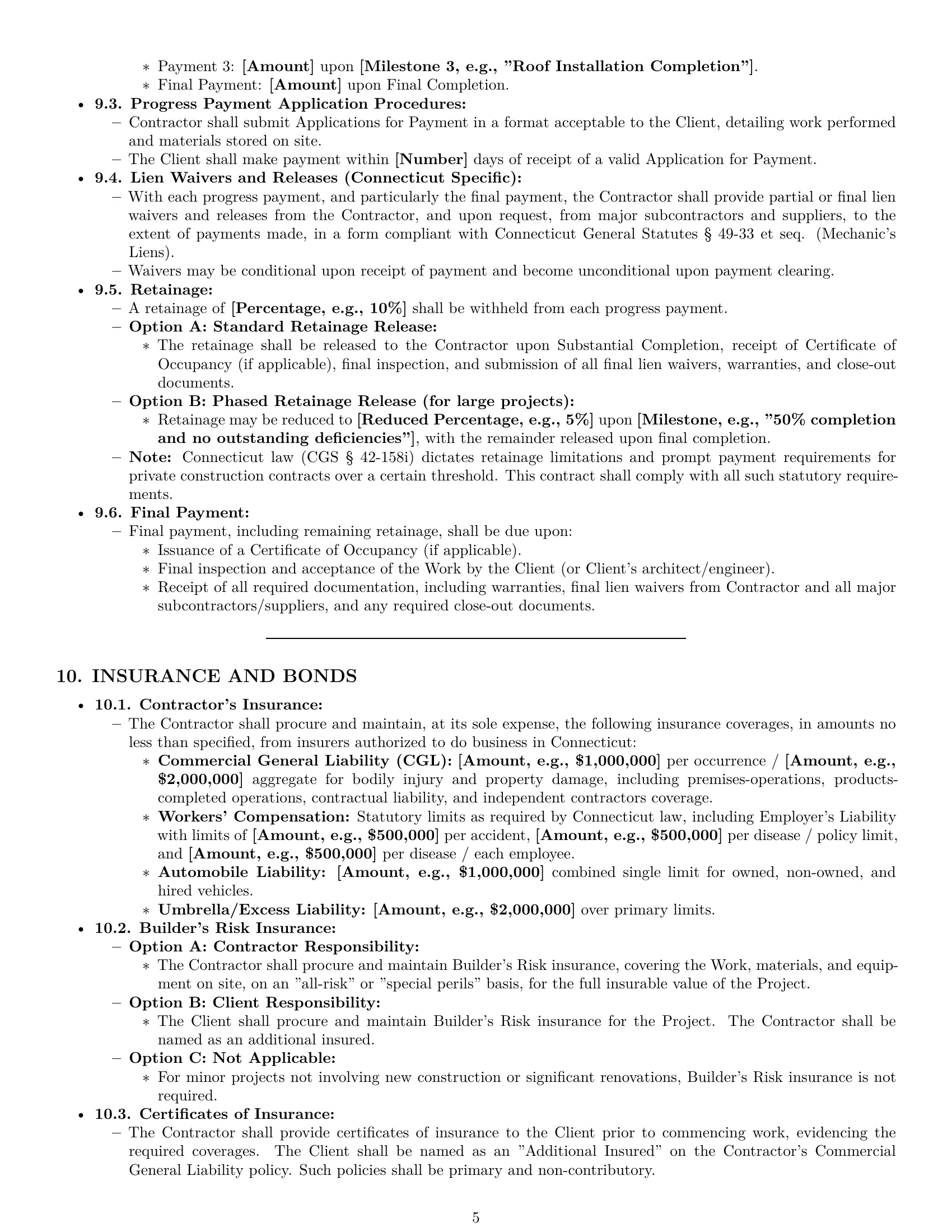 Preview page 5 of Pro Connecticut construction service contract template