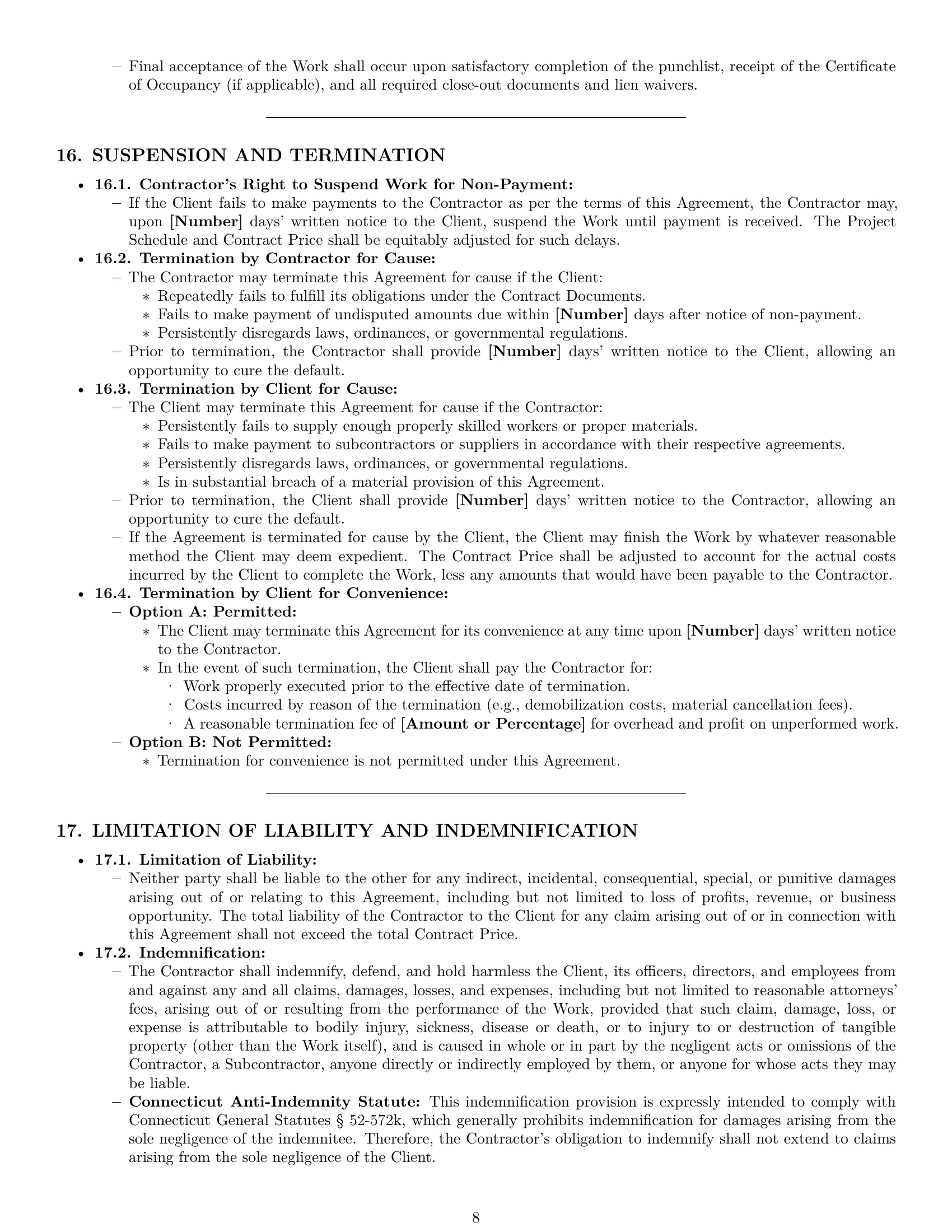 Preview page 8 of Pro Connecticut construction service contract template