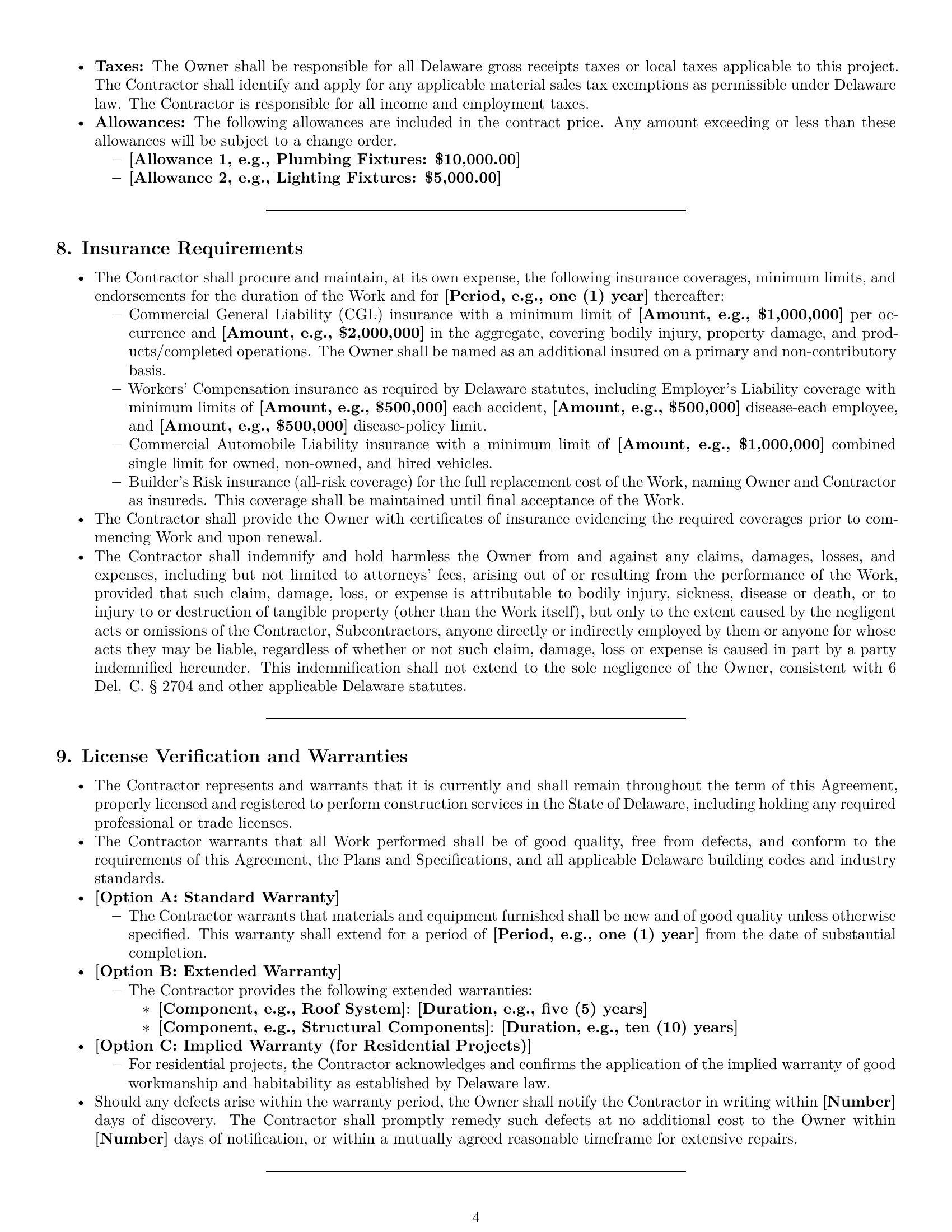 Preview page 4 of Pro Delaware construction service contract template