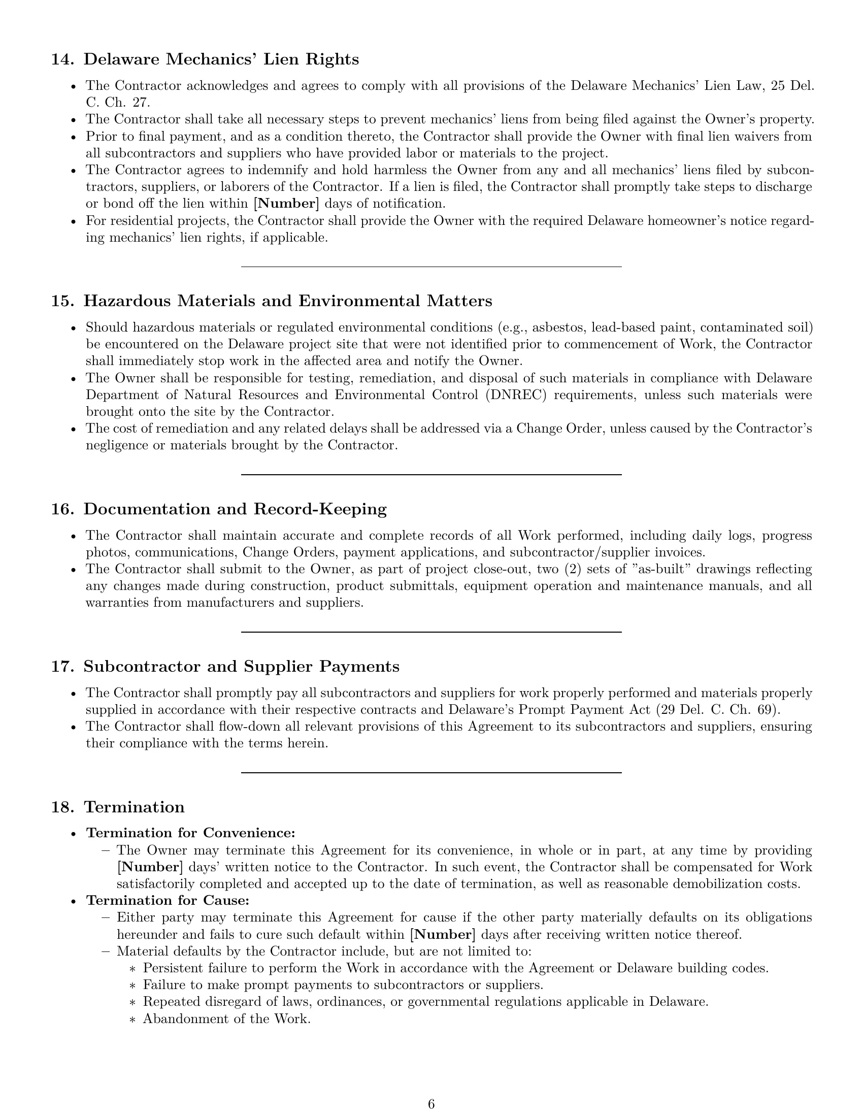 Preview page 6 of Pro Delaware construction service contract template
