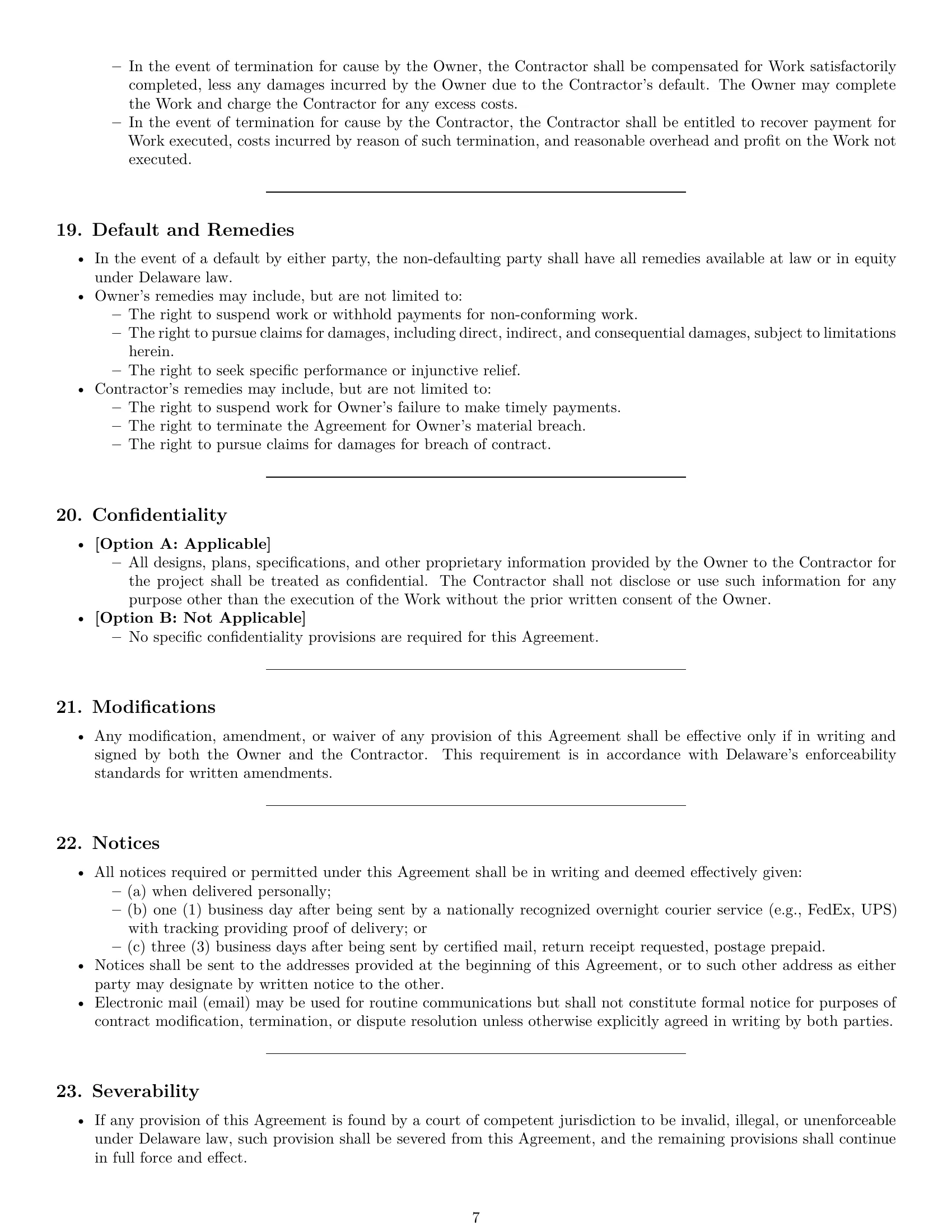 Preview page 7 of Pro Delaware construction service contract template