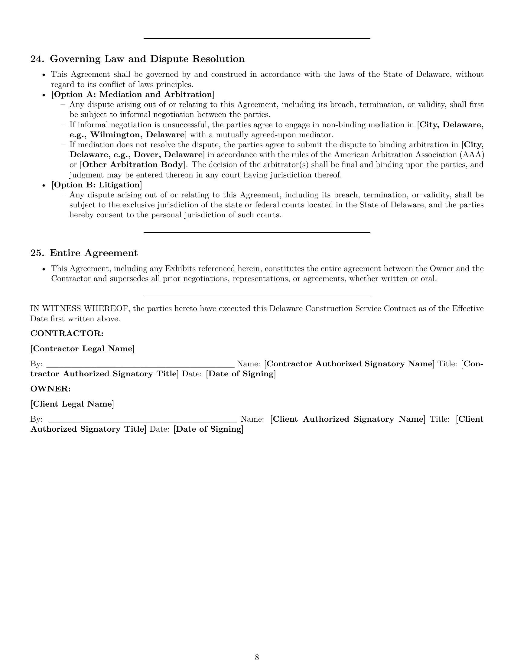 Preview page 8 of Pro Delaware construction service contract template
