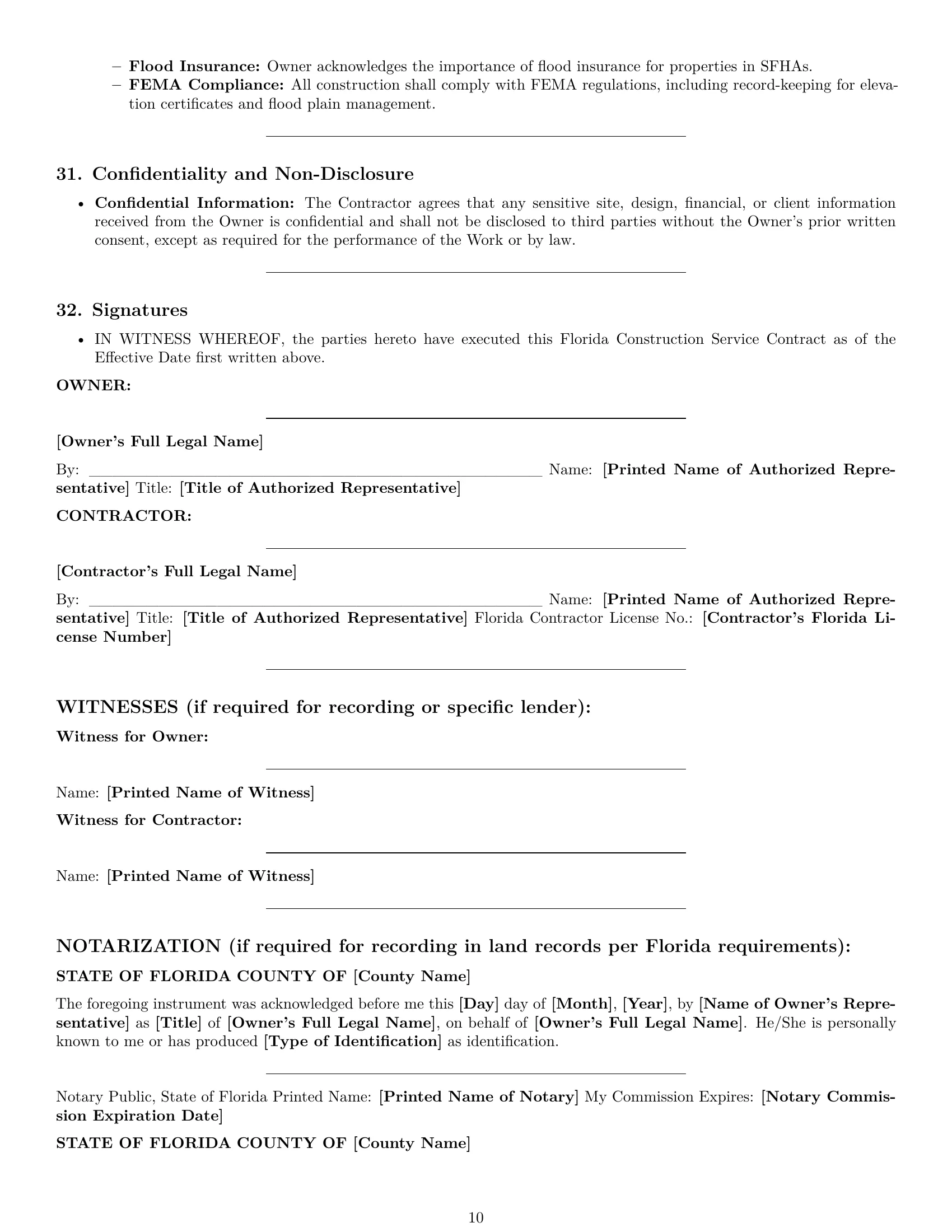 Preview page 10 of Pro Florida construction service contract template