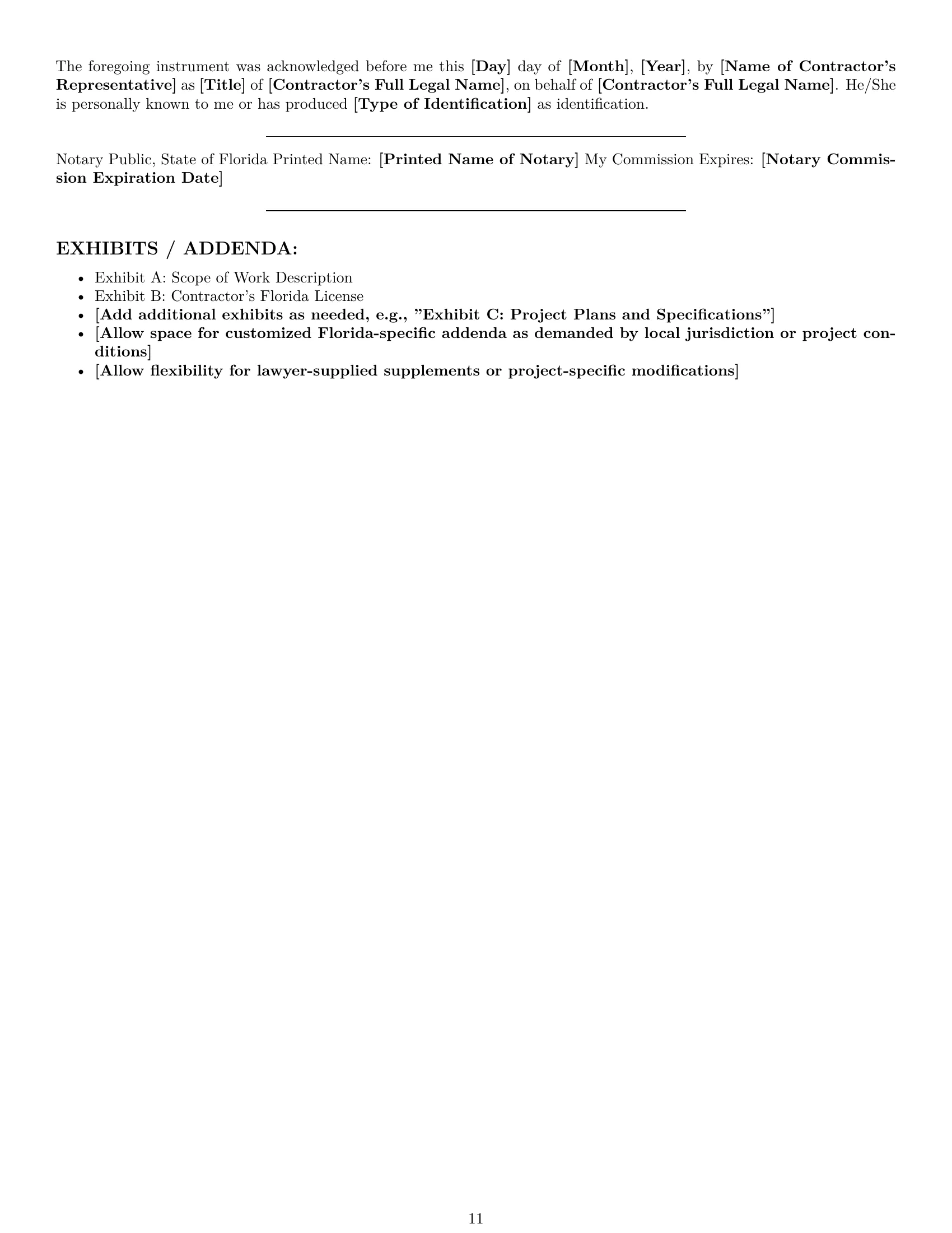 Preview page 11 of Pro Florida construction service contract template