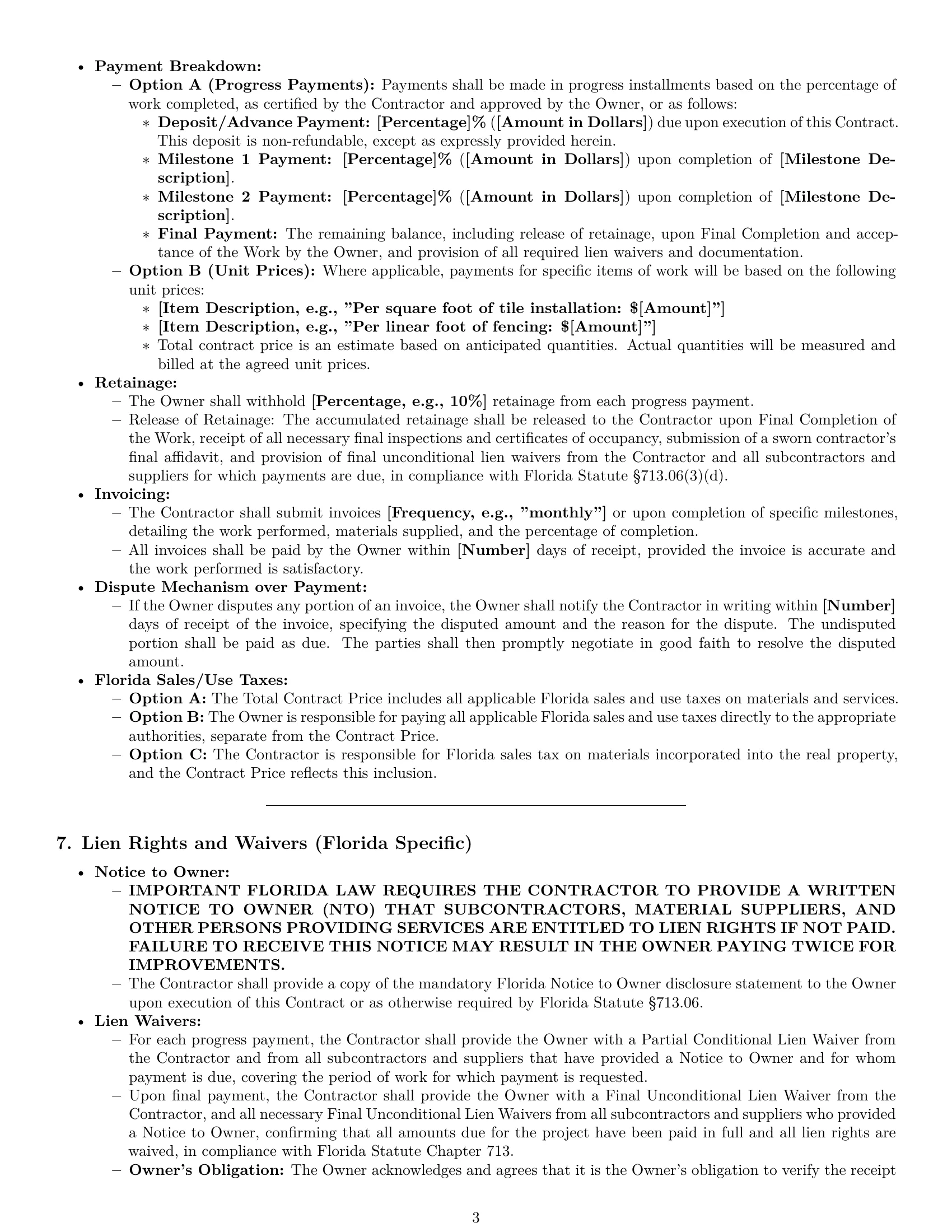 Preview page 3 of Pro Florida construction service contract template
