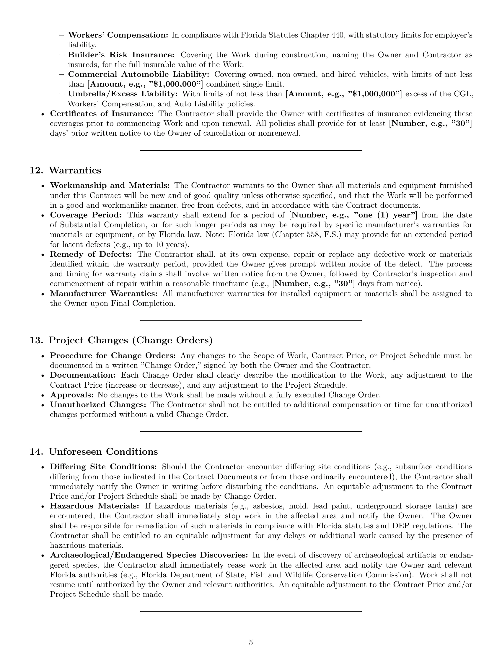 Preview page 5 of Pro Florida construction service contract template