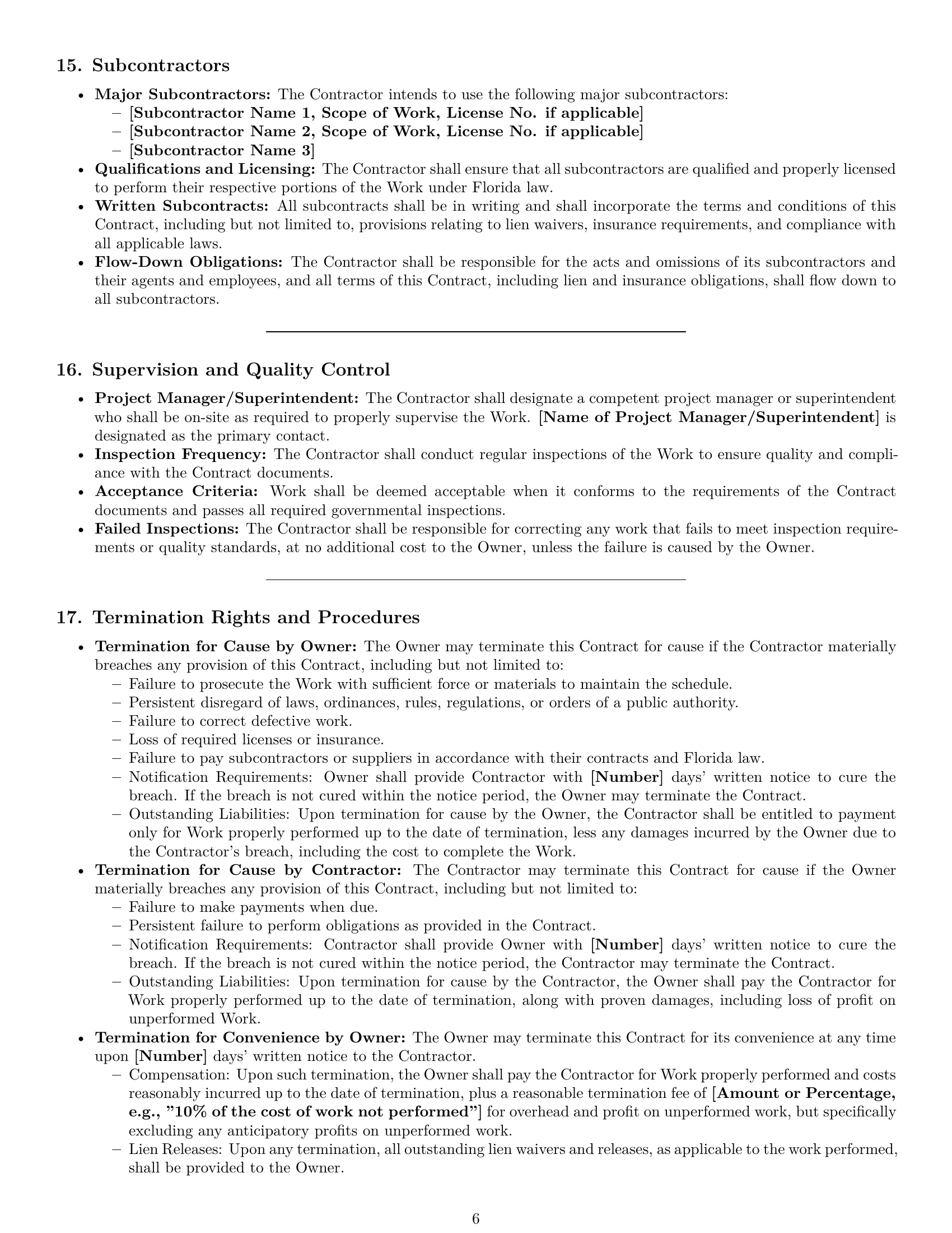 Preview page 6 of Pro Florida construction service contract template