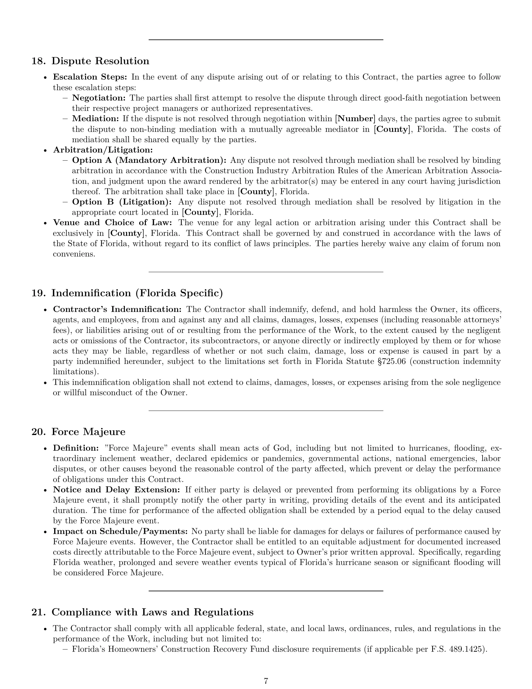Preview page 7 of Pro Florida construction service contract template