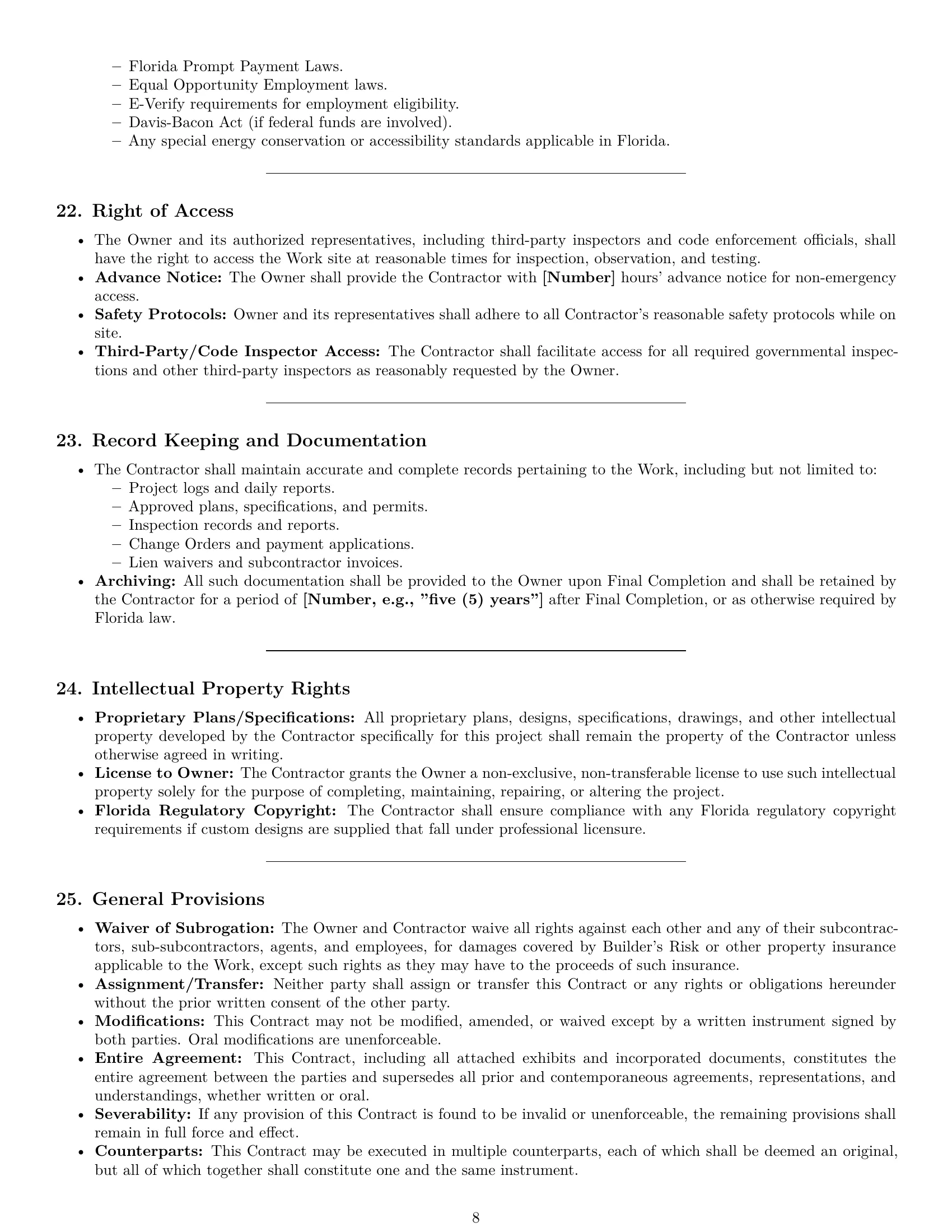 Preview page 8 of Pro Florida construction service contract template