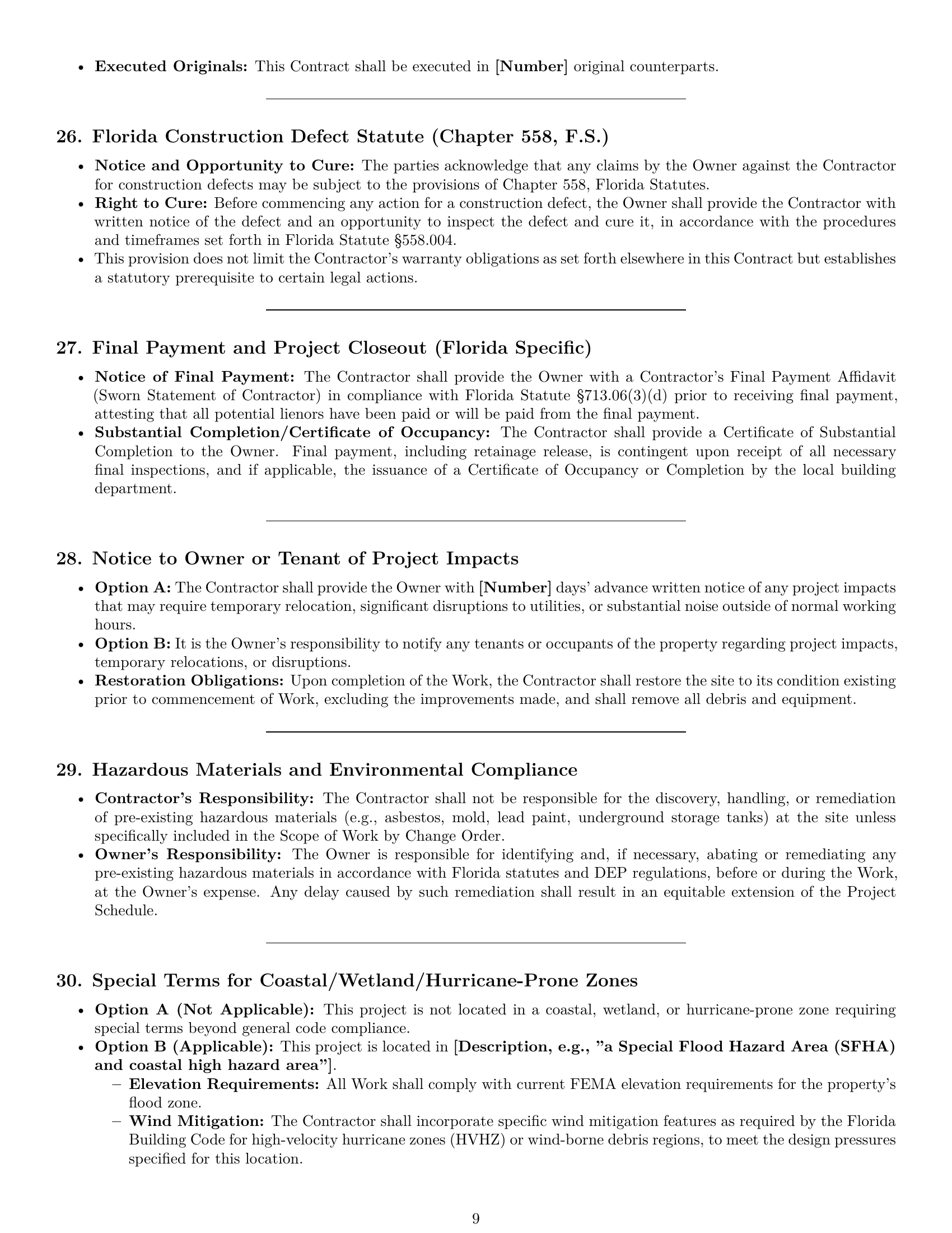 Preview page 9 of Pro Florida construction service contract template